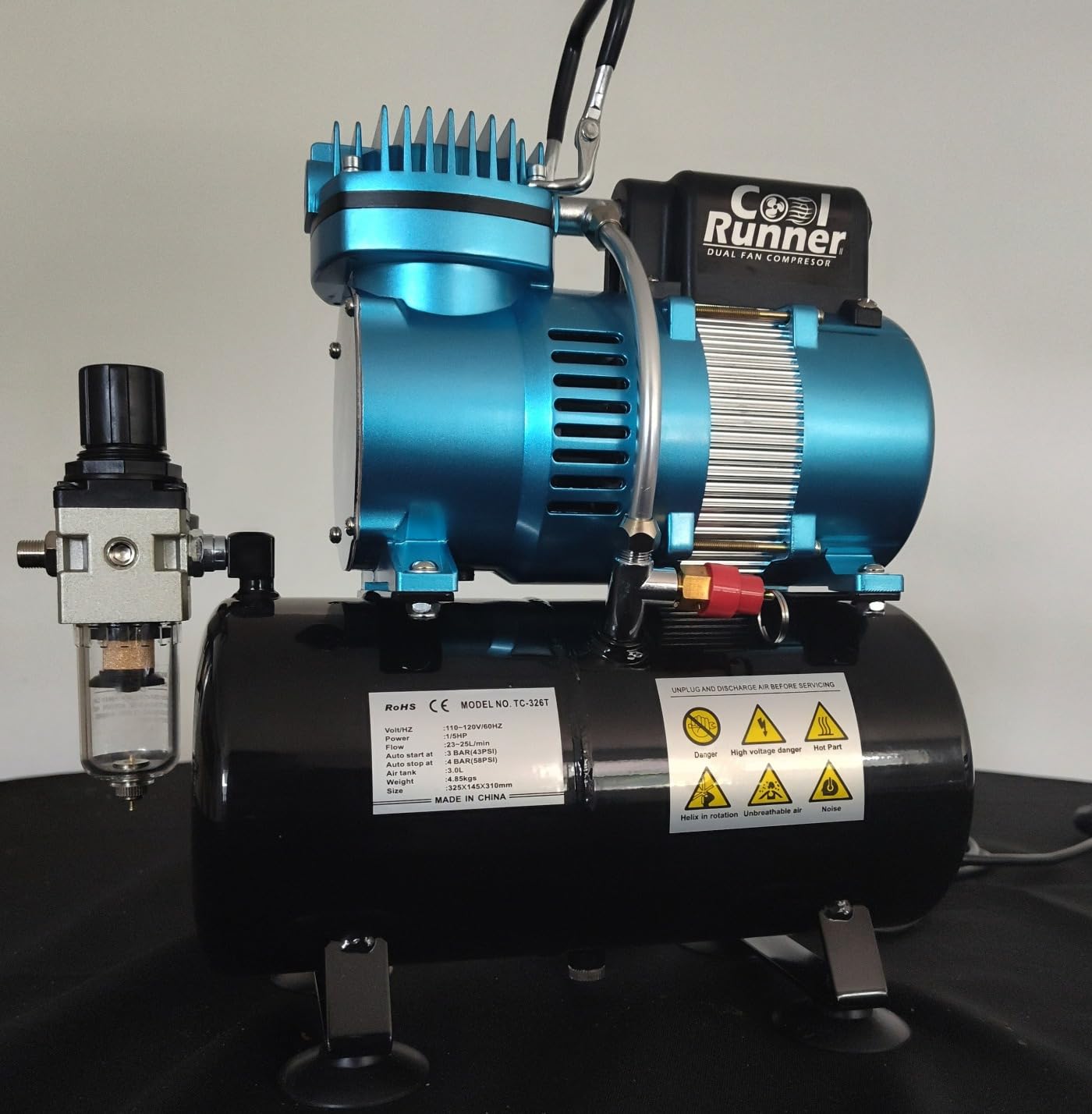 Master Airbrush 1/5 HP Cool Runner II Dual Fan Tank Air Compressor Kit Model TC-326T - Professional Single-Piston with 2 Cooling Fans, Regulator Water Trap, Holder customer photo 2