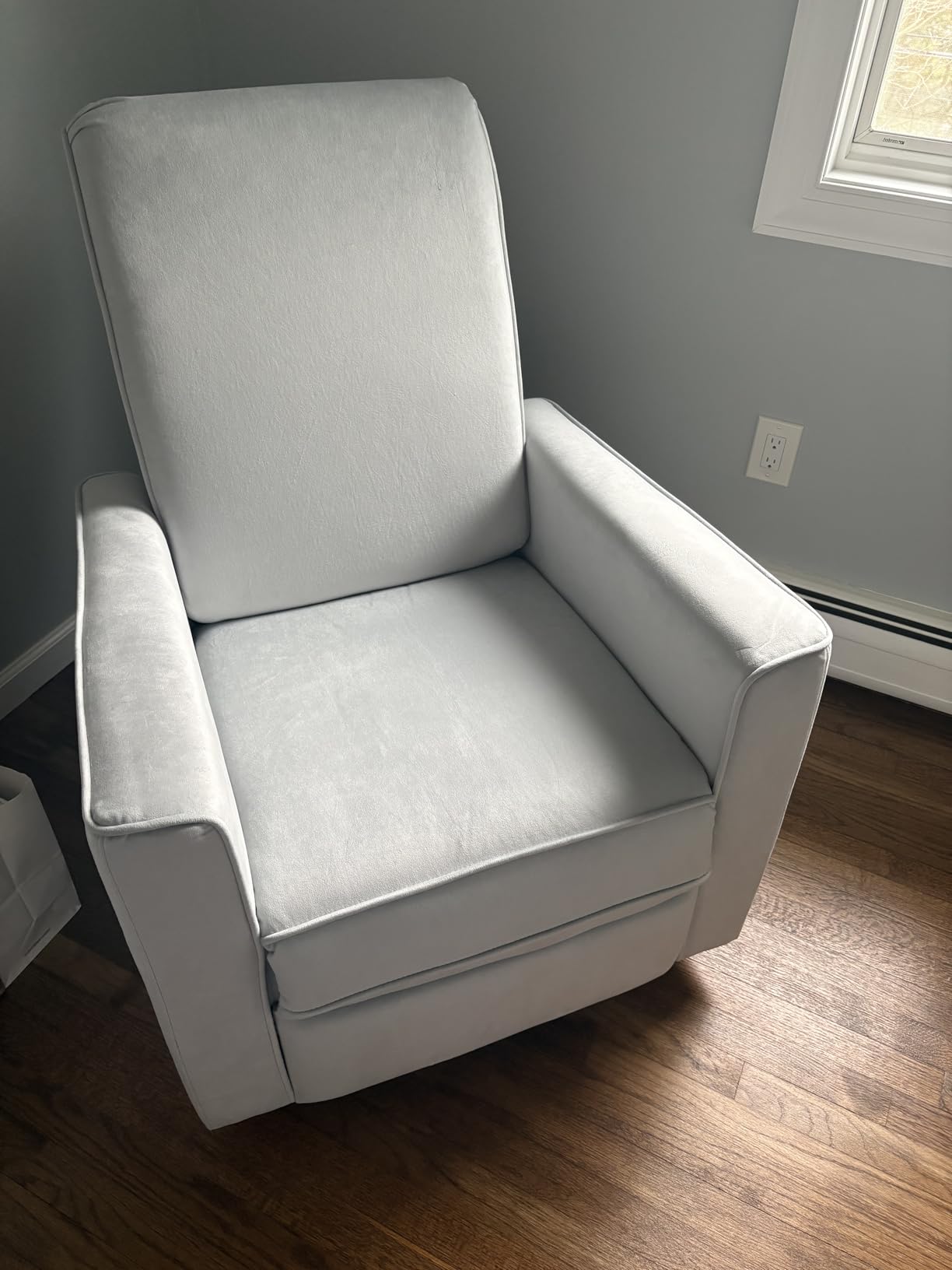 Evolur Raleigh Upholstered Manual Glider Recliner- Rocking & 360° Swivel with Smooth Glide - Greenguard Gold & FSC Certified - Modern Nursery and Living Room Chair in Grey customer photo 2