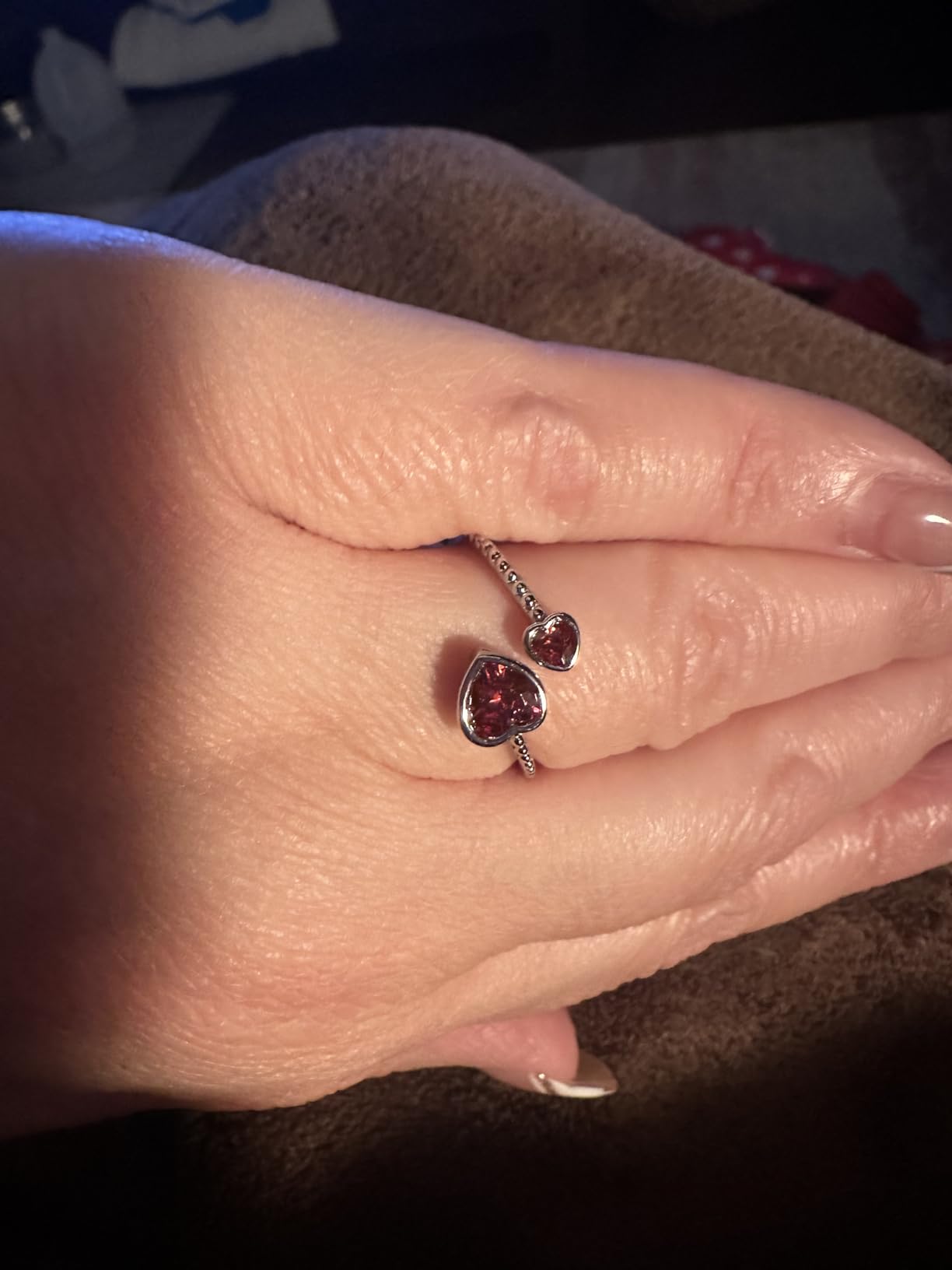 925 Sterling Silver Birthstone Rings for Women - Adjustable Open Heart Ring Constellation Month Band for Her Birthday Gifts Jewelry customer photo 2