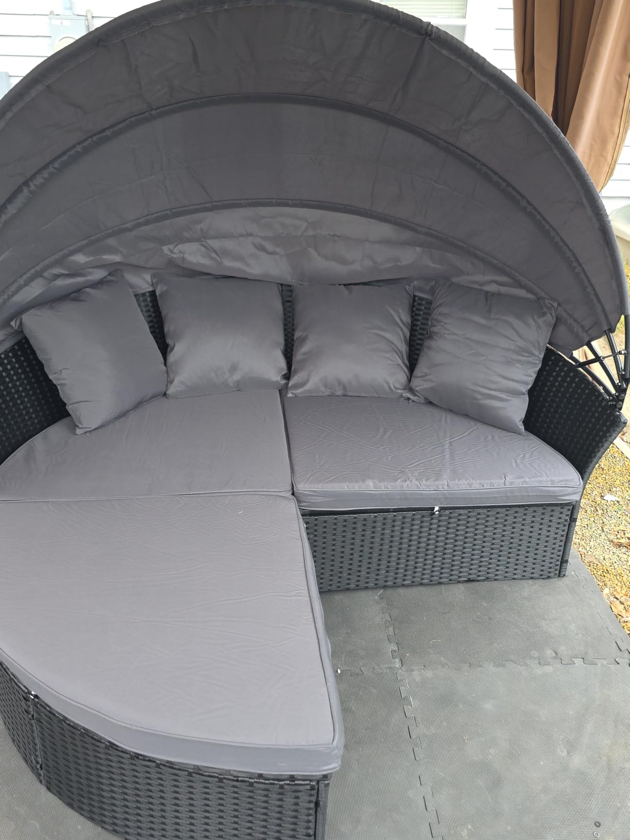 Outdoor Patio Daybed with Retractable Canopy, Wicker Rattan Sectional Round Sofa Furniture Set, 5 Pieces Seating Separates Cushioned Seats for Lawn Garden Backyard Porch Pool, Brown customer photo 1