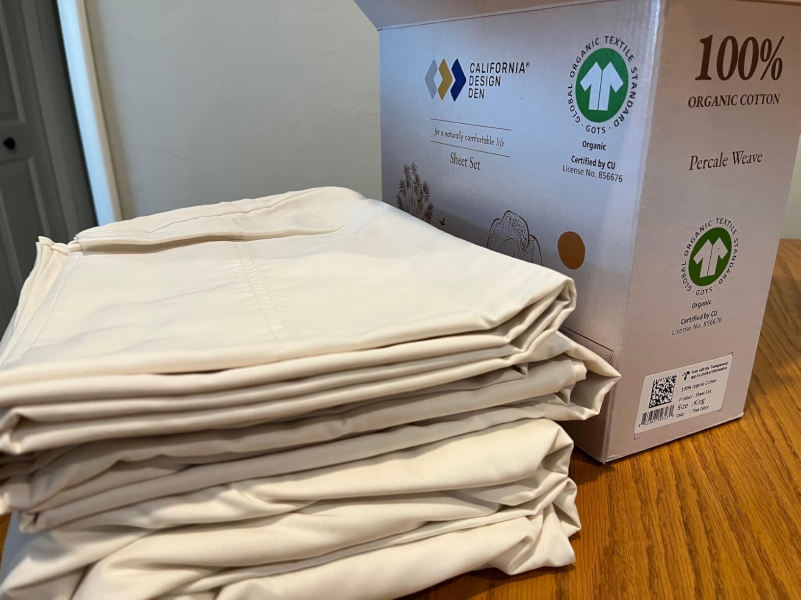 California Design Den Queen Sheet Set - Soft 100% Organic Cotton Sheets with Deep Pockets, Crisp Percale, Breathable and Durable Bedding Set - White customer photo 2