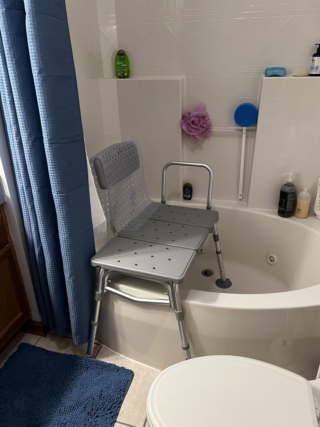 Medline Transfer Bench Shower Chair with Backrest, 18