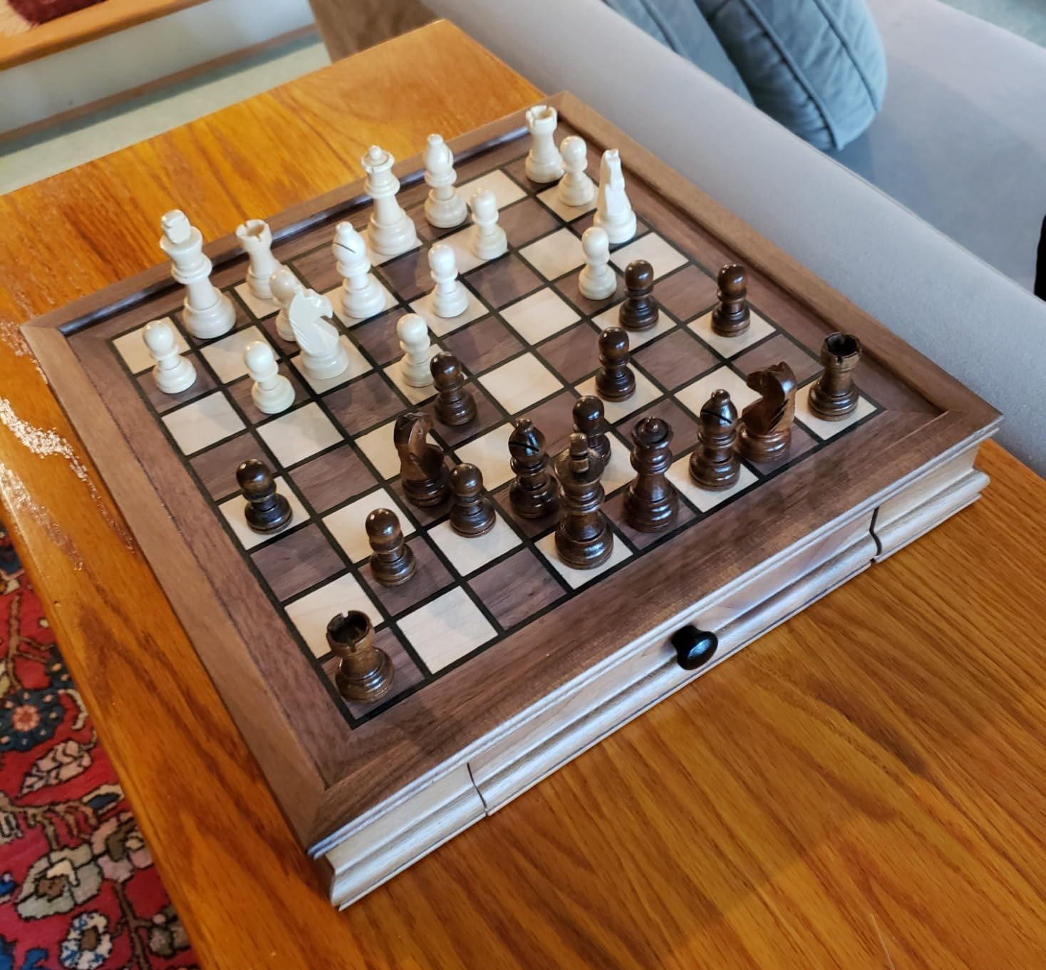 AMEROUS Magnetic Wooden Chess Set, 12.8 x 12.8 Walnut Chess Board Game with 2 Built-in Storage Drawers - 2 Bonus Extra Queens customer photo 1