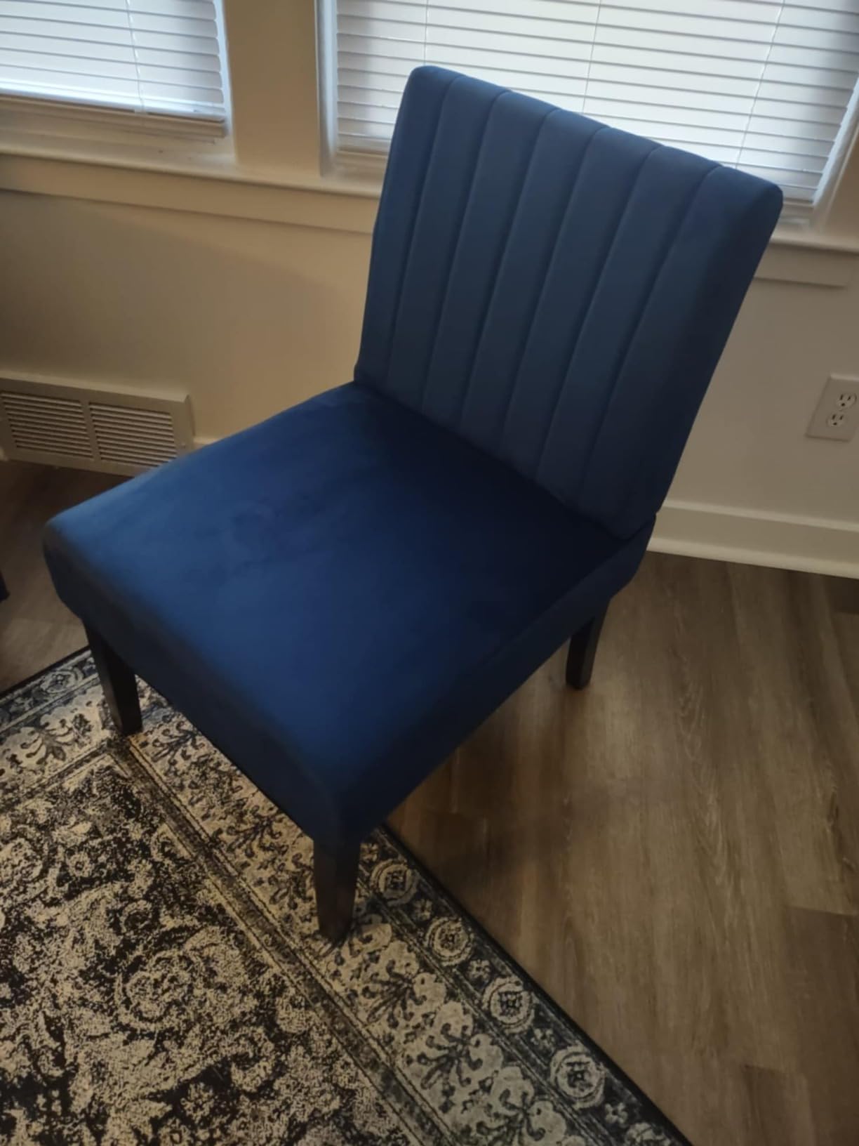 STHOUYN Mordern Velvet Armless Accent Chair Decorative Slipper Chair Vanity Chair for Bedroom Desk, Corner Side Chair Living Room Furniture White (1, Blue) customer photo 2