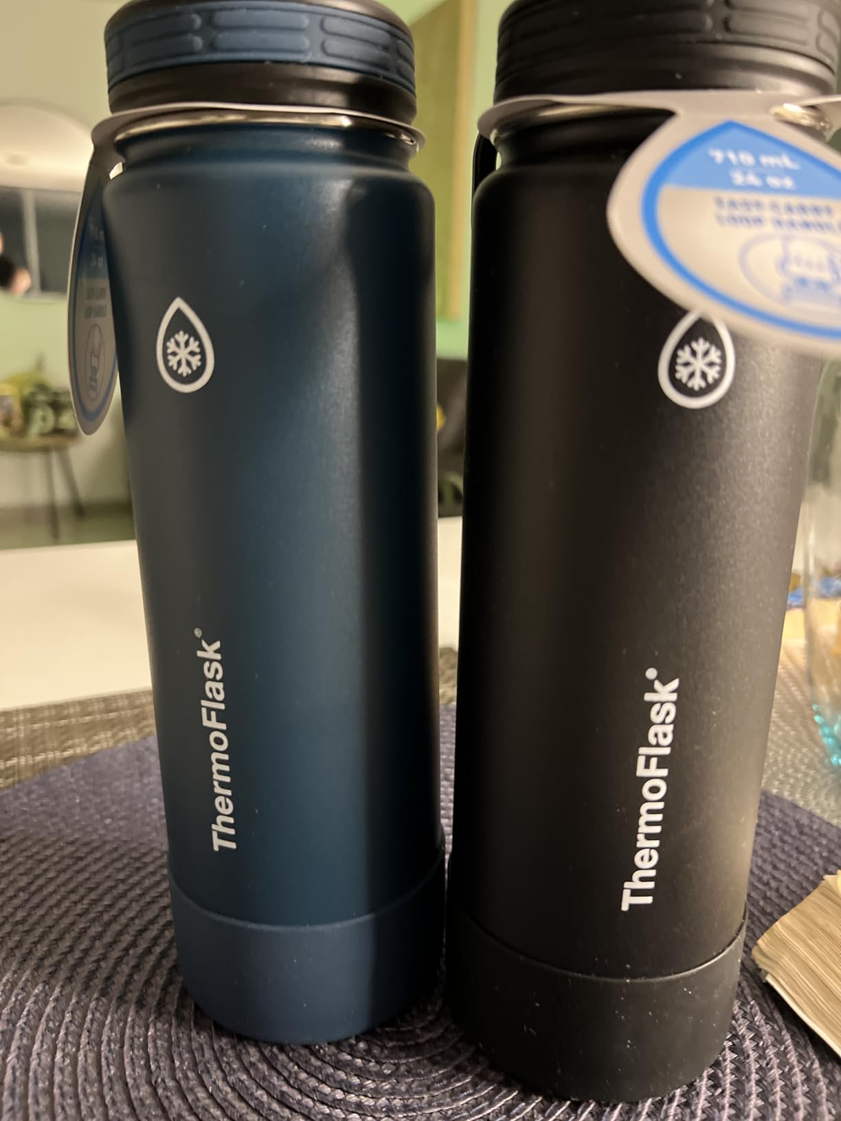 ThermoFlask Stainless Steel Water Bottles 2-Pack - Double-Wall Vacuum Insulated 24 oz BPA-Free Spout Lids - Keeps Drinks Cold 24 Hrs, Hot 12 Hrs - Leakproof, Dishwasher Safe, Mayan Blue/Black customer photo 2