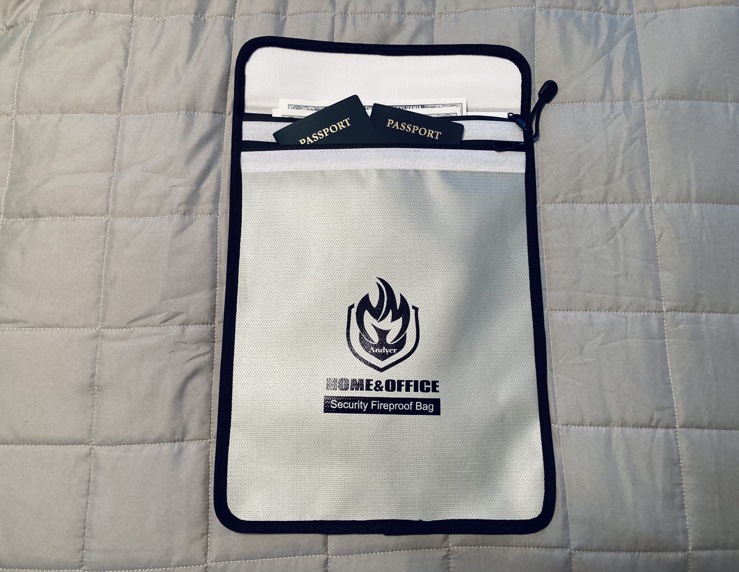 Upgraded Two Pockets Fireproof Document Bag (2000F), andyer 15 x 11 Waterproof Fireproof Money Bag for Cash with Zipper, Important Document Storage Organizer for Valuables, Legal Documents Safe customer photo 1