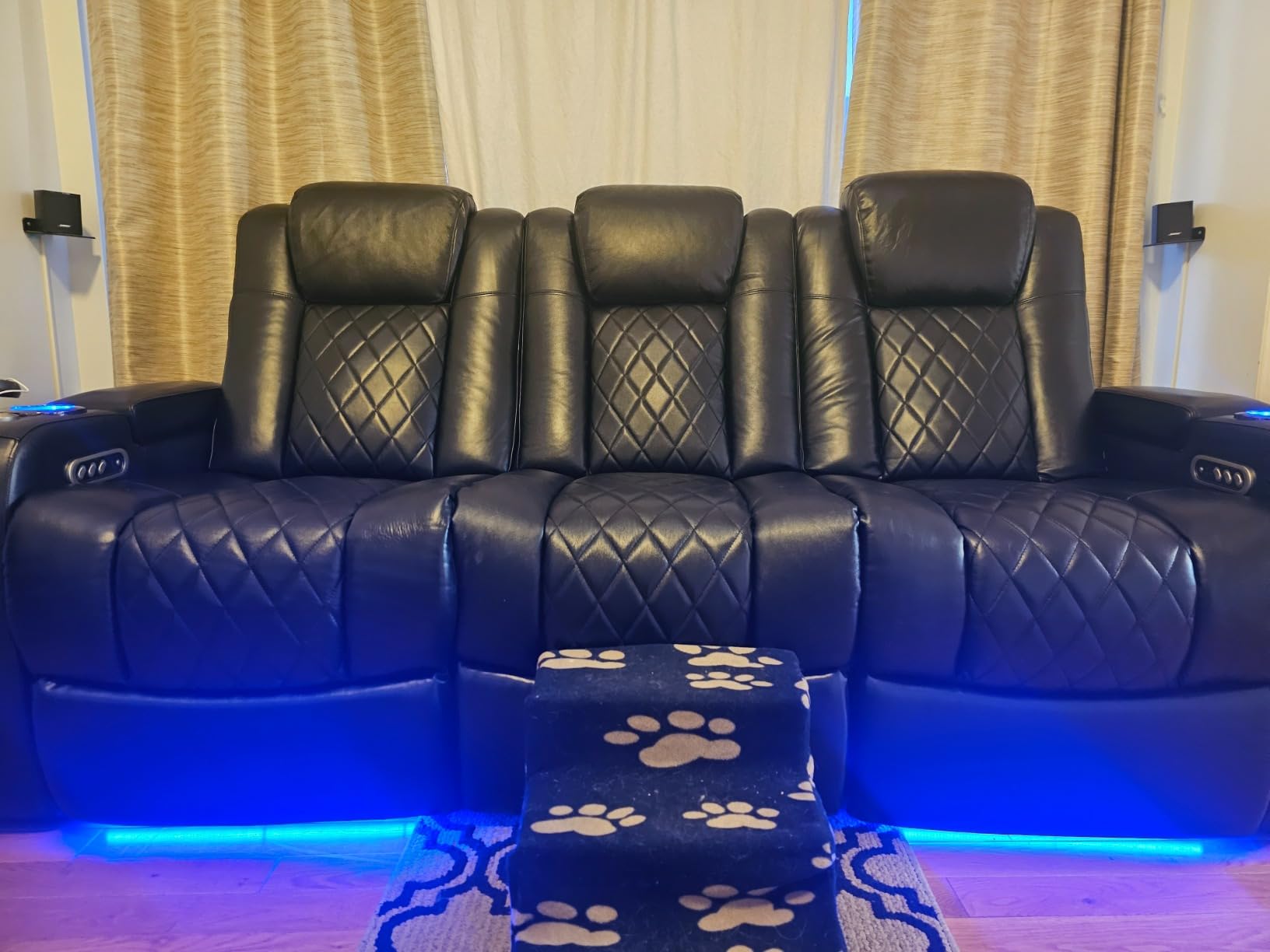 Valencia Home Theater Seating Tuscany 2025 3-Seat Power Recliner with Center Console - Top Grain Nappa 11000 Leather, Cool Gel Memory Foam, USB-C/A Charging, RGB Lights (Dark Chocolate) customer photo 1