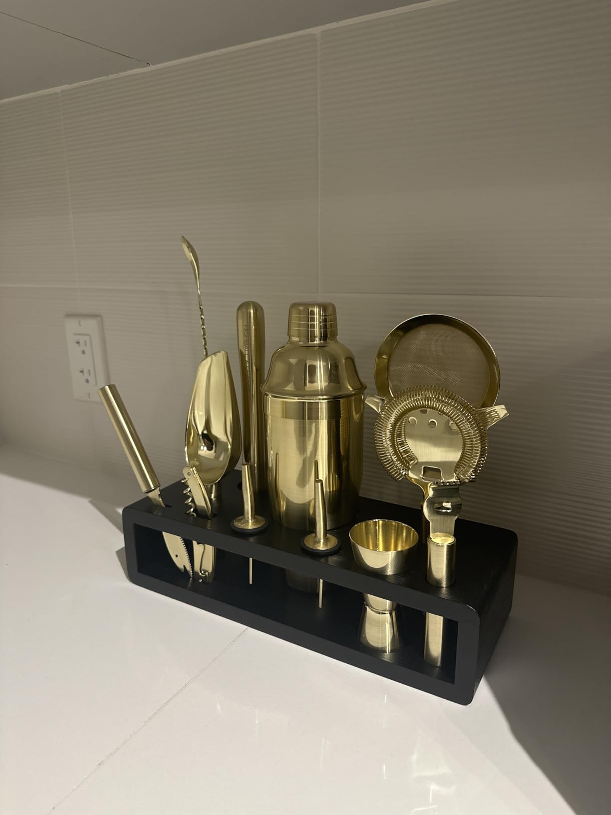 Highball & Chaser Bartender Kit with Espresso Bamboo Stand. Beautiful Cobbler Cocktail Shaker Set with Bar Tools Rustproof Stainless Steel Bar Set (Antique Copper) customer photo 1