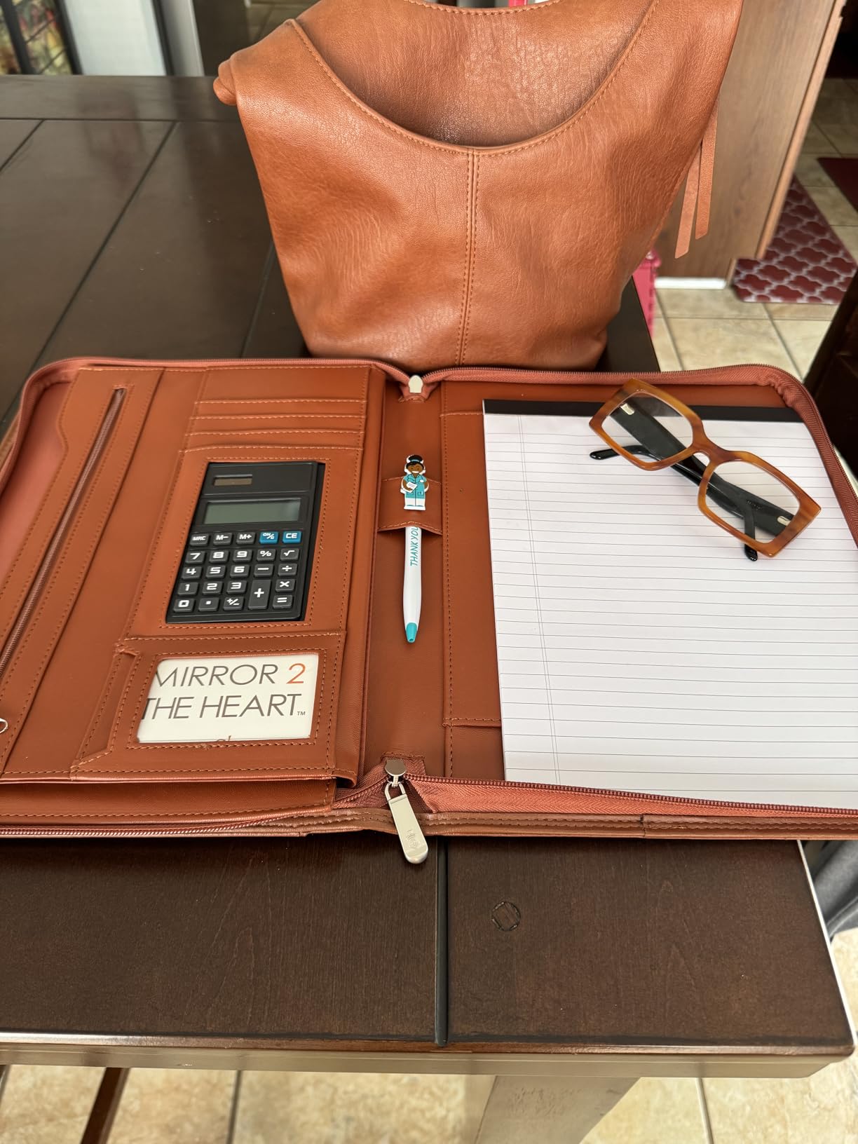 Cossini Premium Business Portfolio with Zipper - Padfolio, Superior Business Impressions Begin with PU Vegan Leather, 10.1 Inch Tablet Sleeve, Smart Storage, Solar Calculator, Writing Pad - Brown customer photo 1