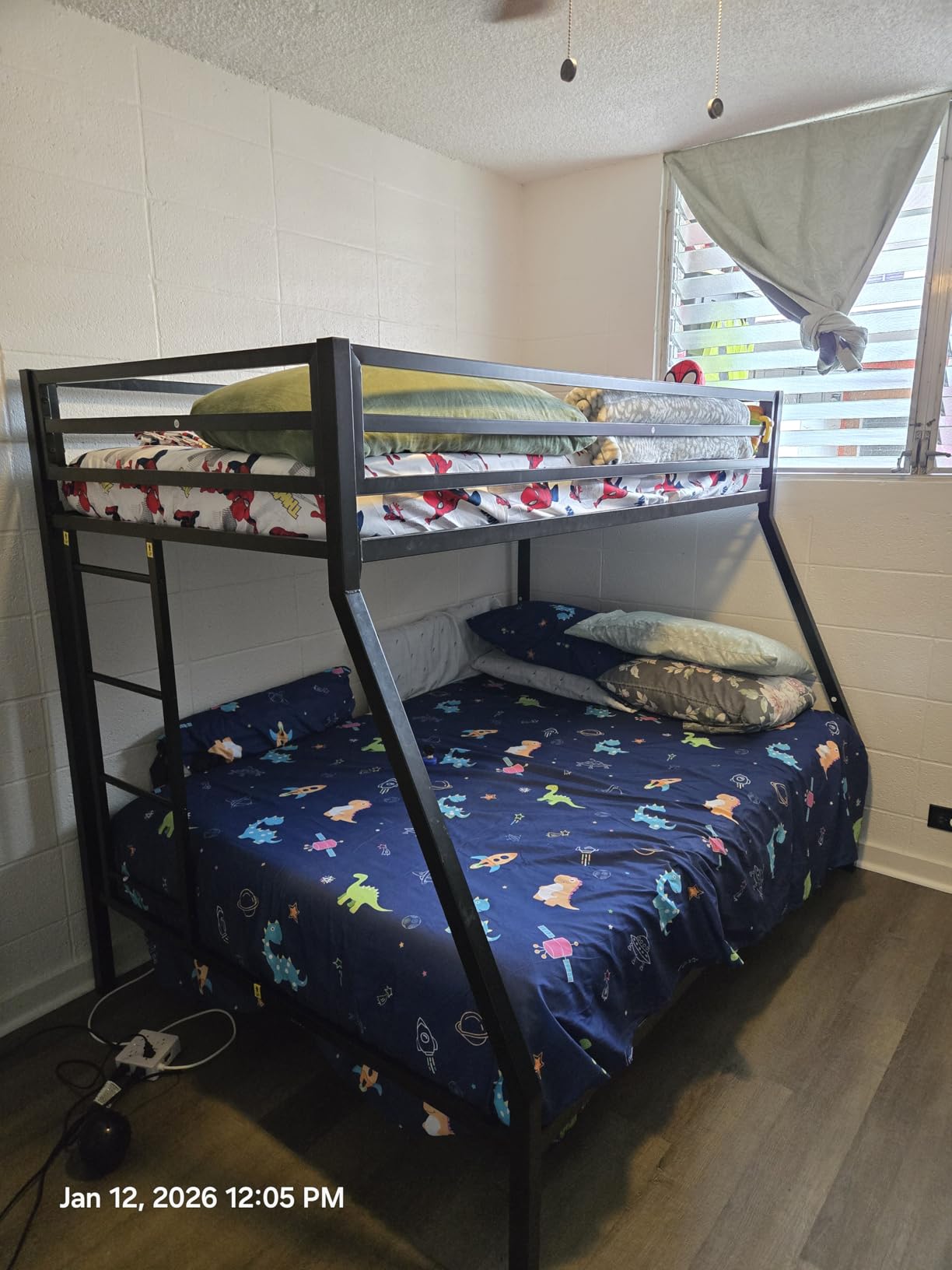 SHA CERLIN Loft Bunk Bed Twin Over Full Size with Ladder and Guardrail,Heavy Duty Metal Slats Support No Box Spring Needed Small Space Saving Furniture for Bedroom Dorm,Black customer photo 2