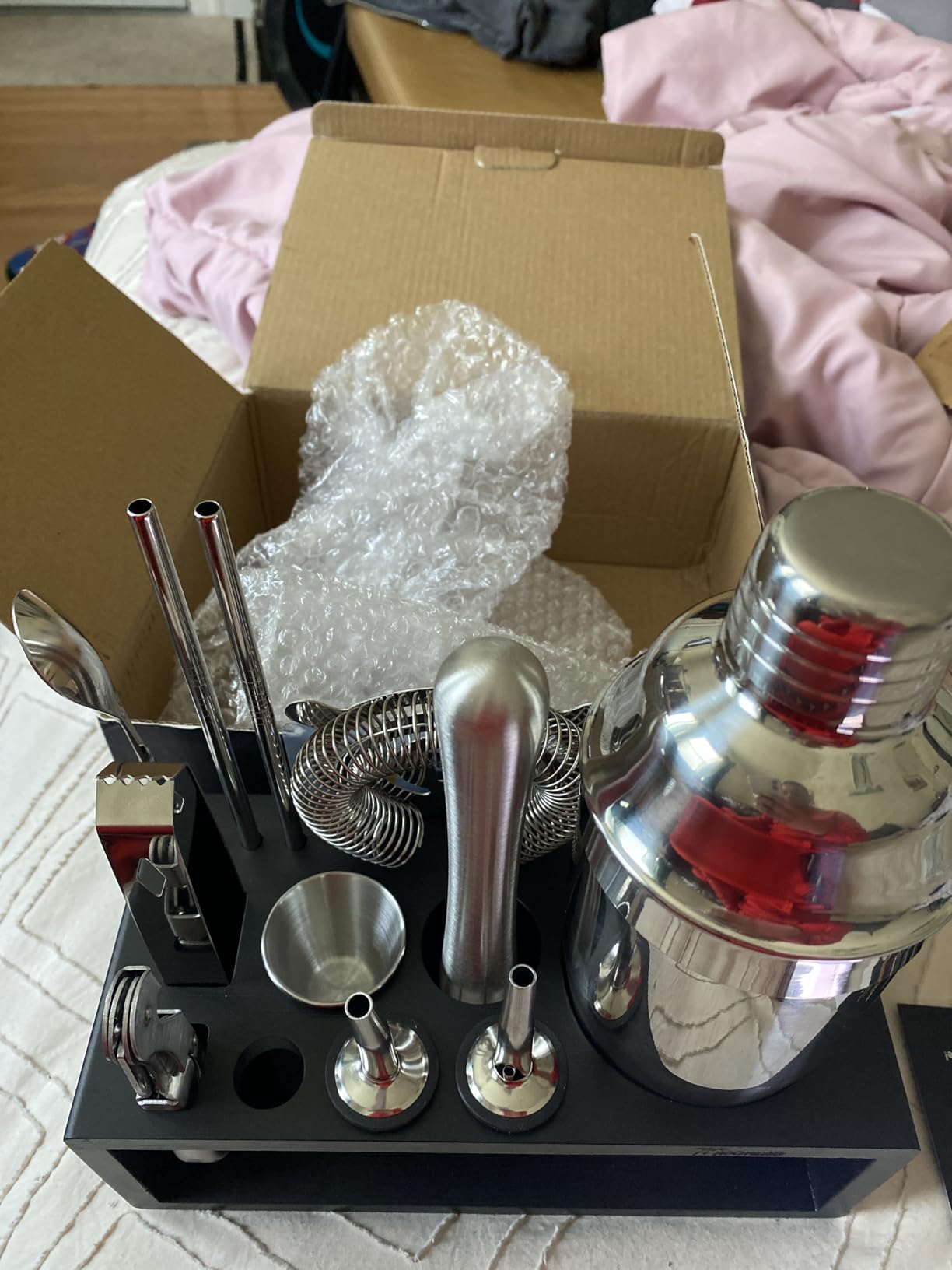 Mixology Bartender Kit with Stand - 15 Piece Bar Tool Set, Silver Bar Set Cocktail Shaker Set for Drink Mixing customer photo 1