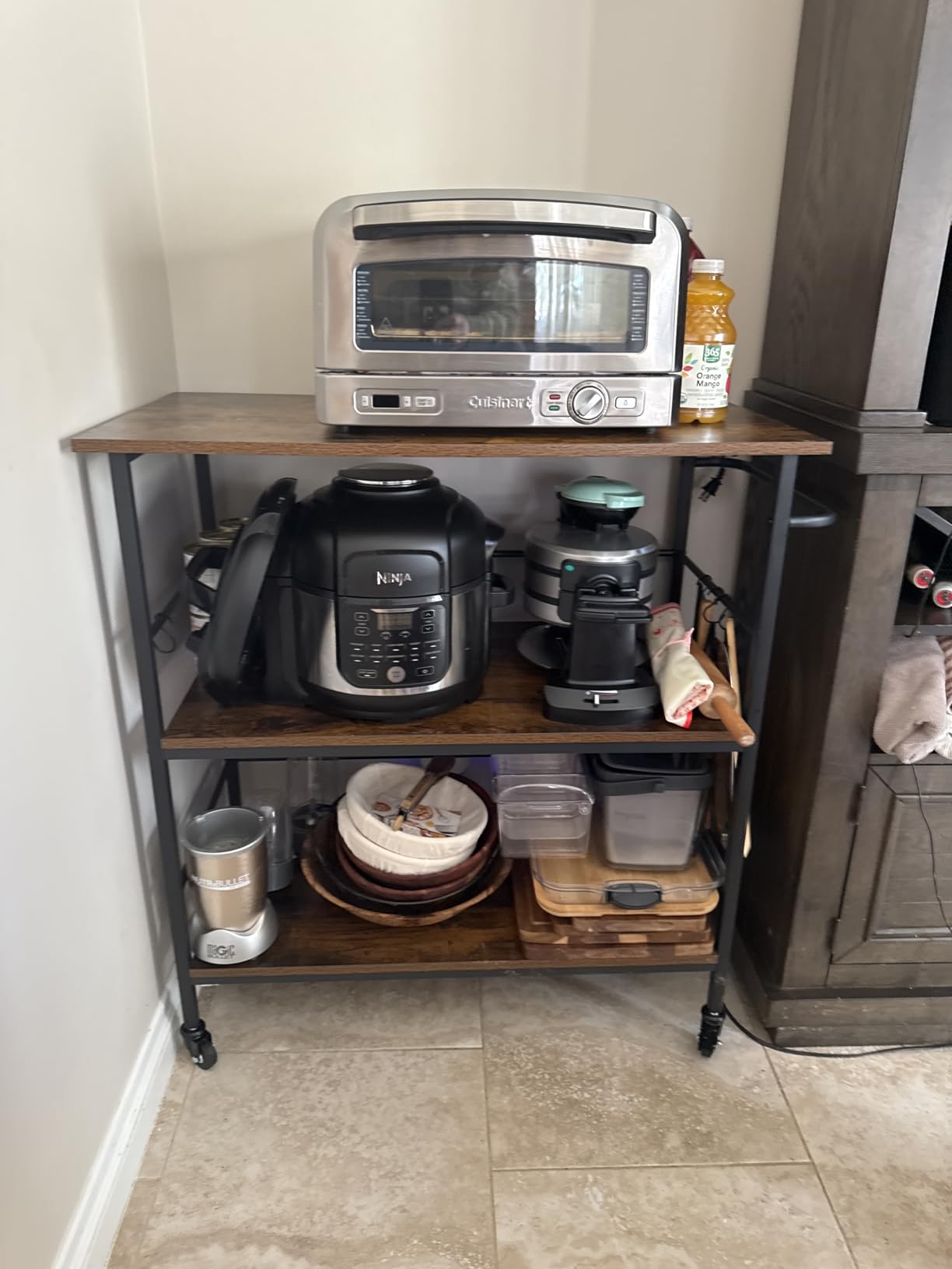 HOOBRO Kitchen Island with Storage, Industrial Kitchen Counter with Hooks and Side Enclosures, 3 Tier Kitchen Cart with Large Workstation, Saving Space, Easy Assembly, Rustic Brown and Black BF03ZD01 customer photo 1