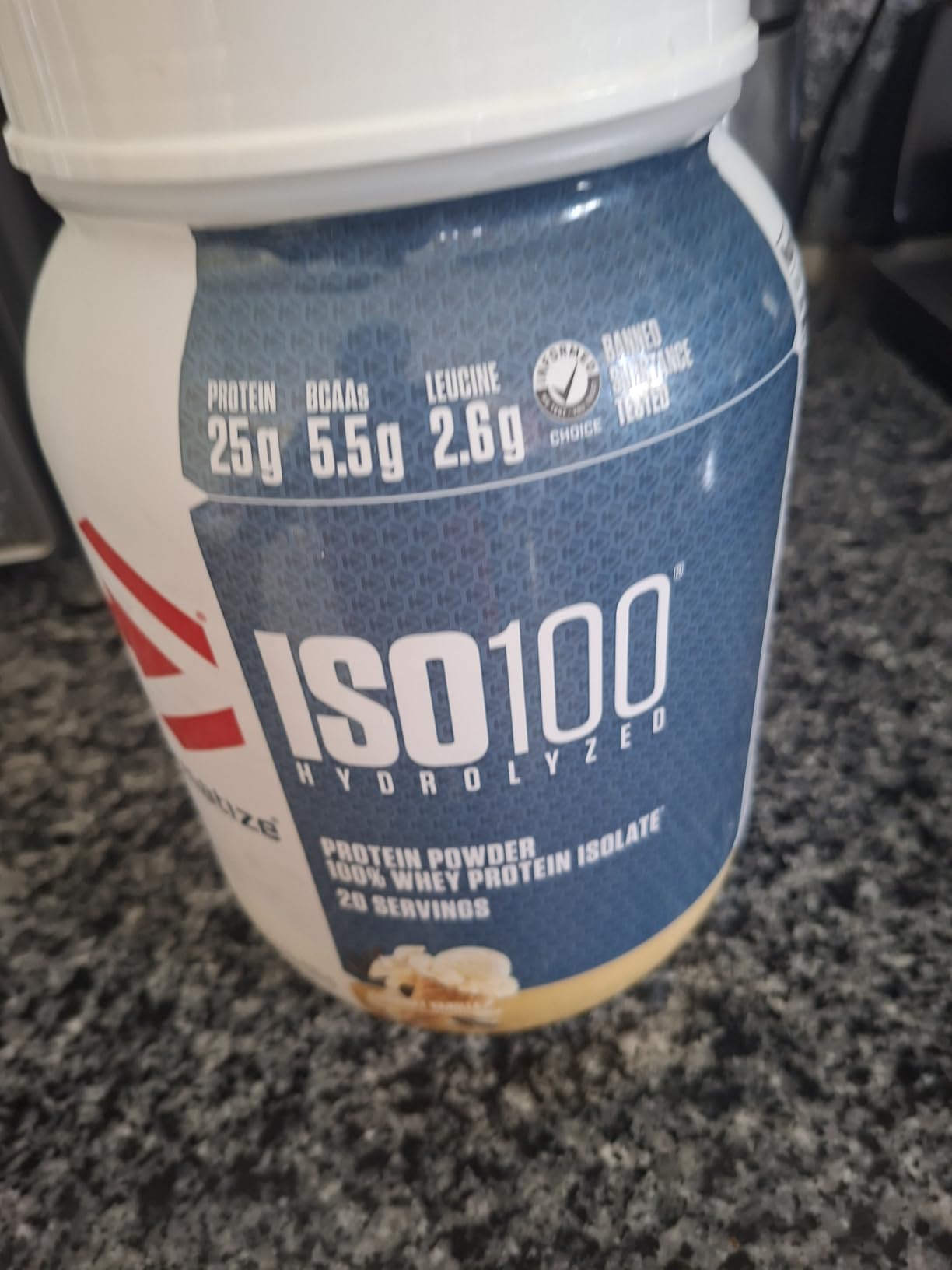Dymatize ISO100 Whey Protein Powder Isolate, Gourmet Vanilla, 25g of Protein, 5.5g BCAAs, Less Than 120 Cal., Gluten Free (20 Servings) customer photo 2