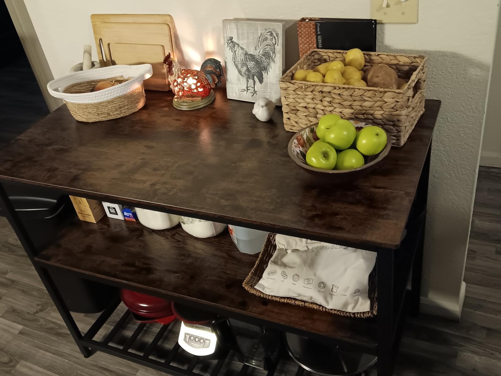 VASAGLE Kitchen Island with 3 Shelves, 47.2 Inches Width Kitchen Shelf with Large Worktop, Stable Steel Structure, Industrial, Easy to Assemble, Oak Color and White UKKI001W09 customer photo 1
