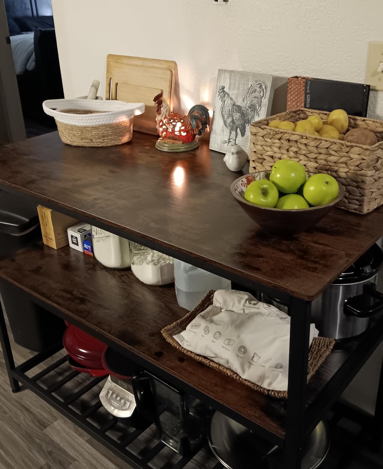 VASAGLE Kitchen Island with 3 Shelves, 47.2 Inches Width Kitchen Shelf with Large Worktop, Stable Steel Structure, Industrial, Easy to Assemble, Oak Color and White UKKI001W09 customer photo 2