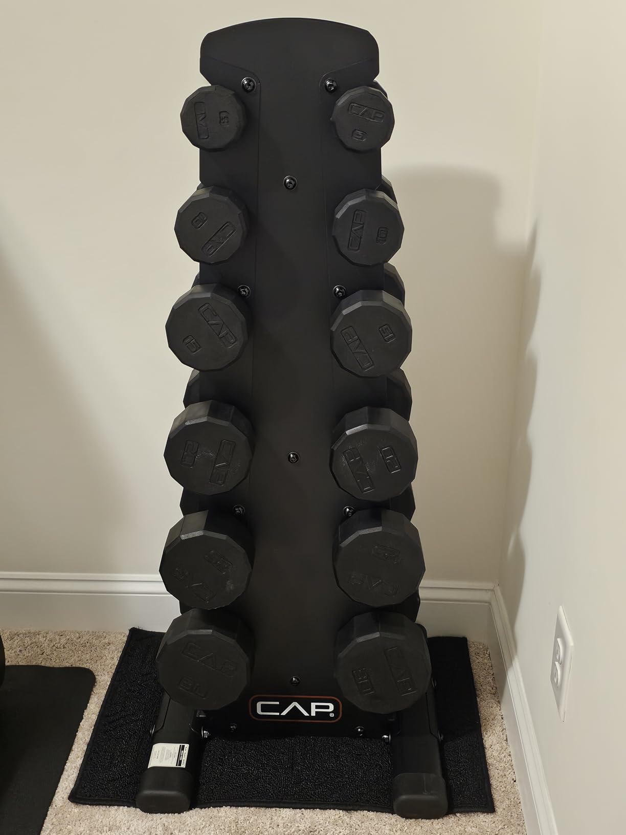 CAP Rubber Coated Hex Dumbbell Set with Storage Rack | 100-210 lb Options, Space-Saving Vertical Compact Storage for Home Gym Strength Training customer photo 1