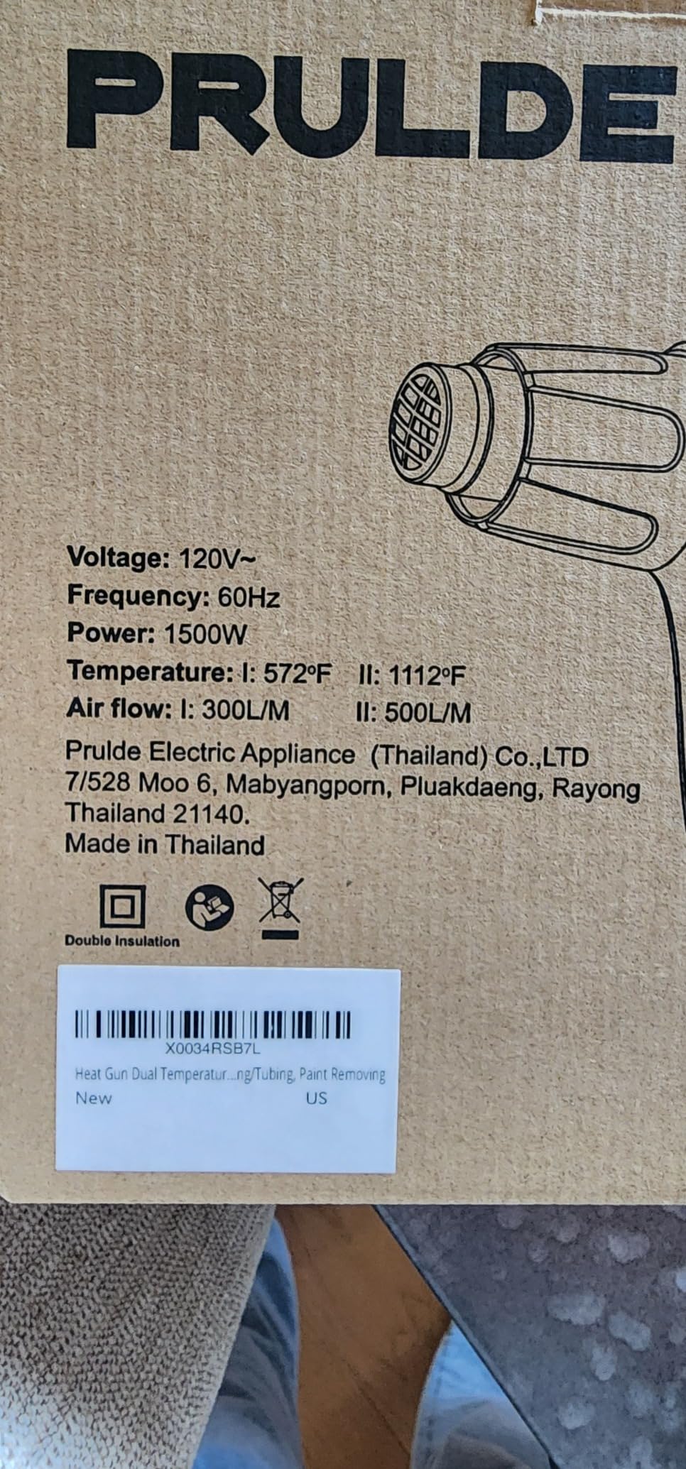PRULDE Heat Gun, 1500W Dual Temperature Settings 572°F~1112°F Fast Heating Hot Air Gun with 6.5Ft Power Cord/4 Nozzles/Overload Protection for Crafts, Shrink Wrapping/Tubing, Paint Removing(N2190) customer photo 1