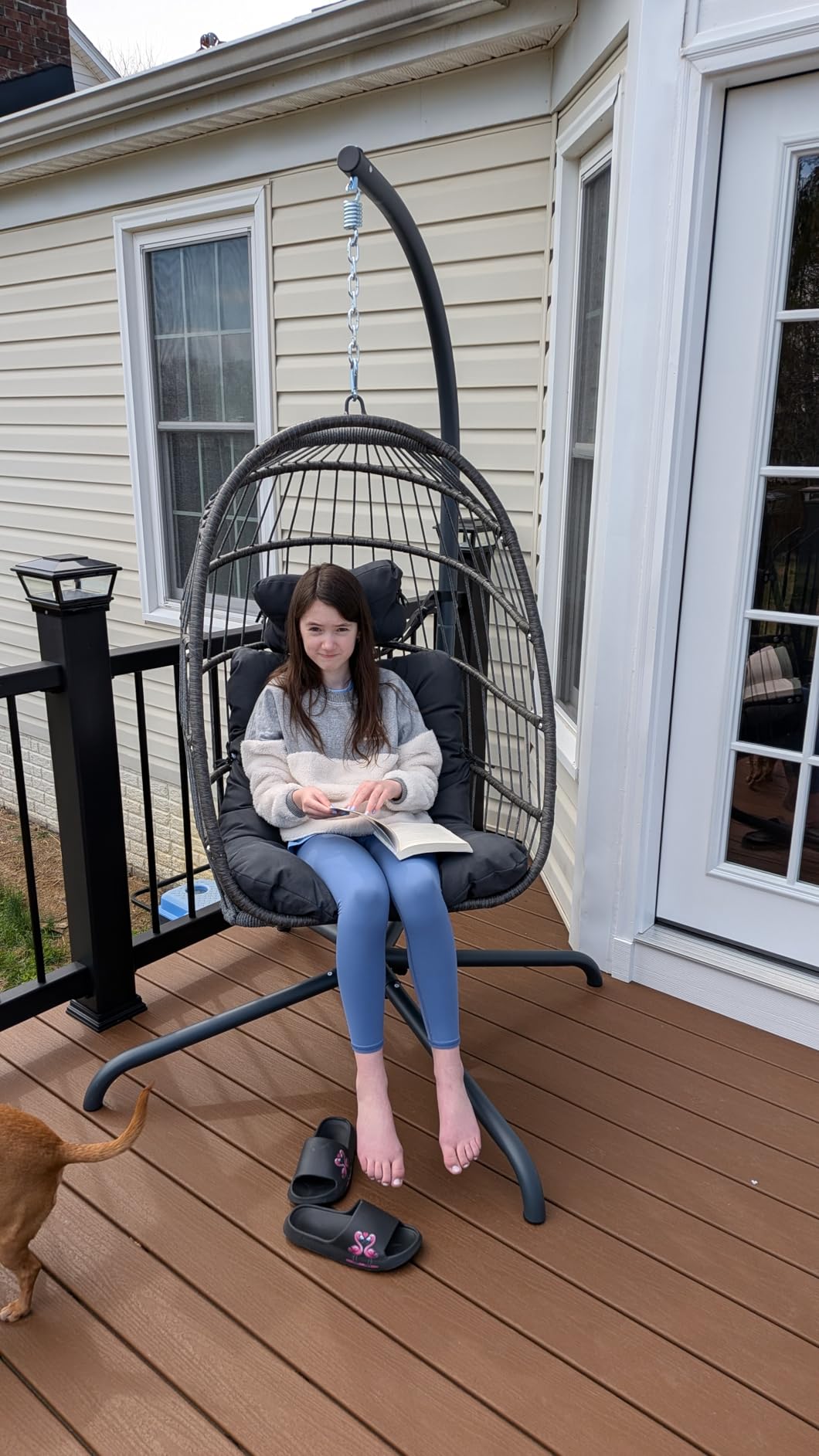 RADIATA Egg Chair Outdoor with Stand, 350 Lbs Heavy Duty Hanging Egg Chair with Padded Cushion, Foldable UV-Resistant Rattan Swing Hammock for Patio Backyard Balcony Pergola Garden Indoor, Beige customer photo 1
