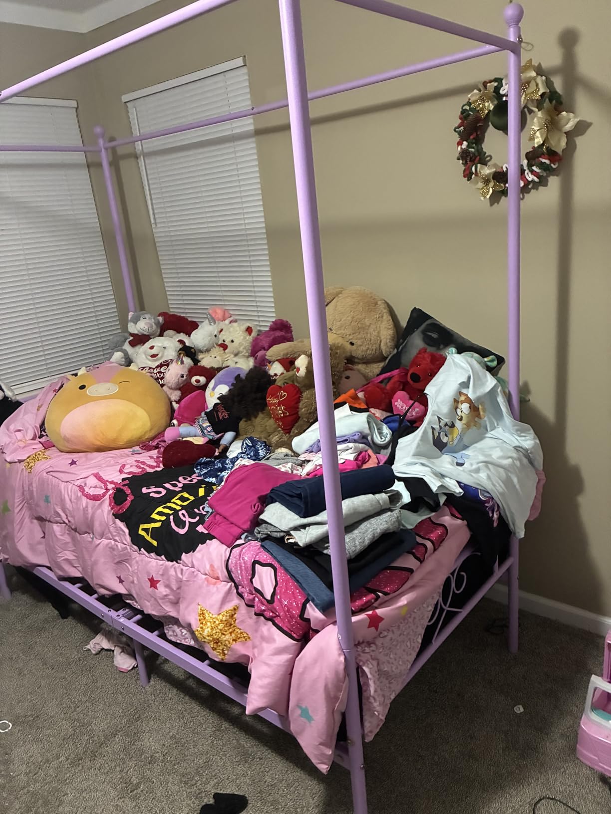 Weehom Twin Canopy Bed Frame with Headboard and Footboard, 4 Posters Metal Bed Frame, No Box Spring Needed, Mattress Foundation Platform Bed for Kids and Adults, Pink customer photo 2