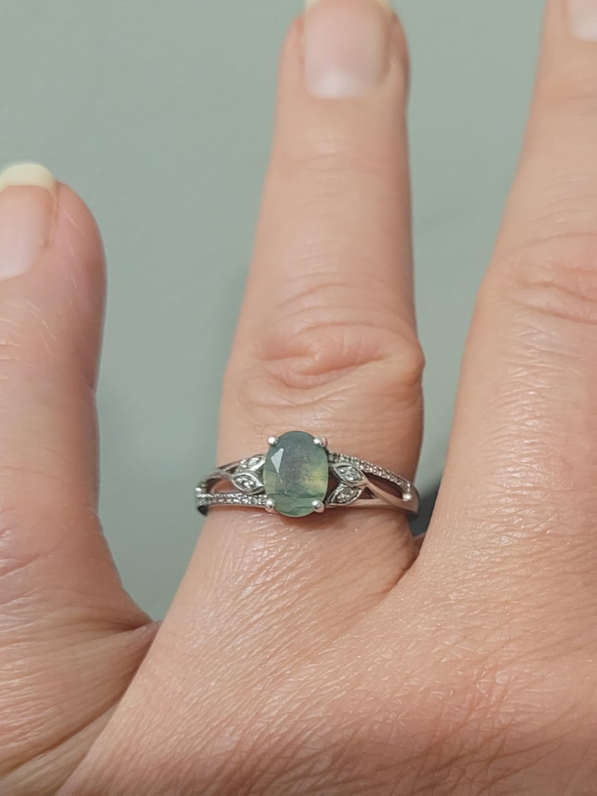 925 Sterling Silver Oval Shaped 8X6 MM Gemstone Ring Leaf Engagement Ring for Women Jewelry customer photo 1