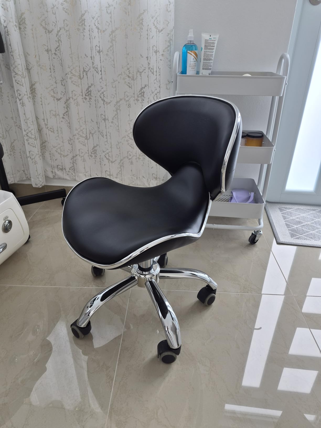 Pedicure Chair for Nail Tech, Adjustable Height, Hourglass Type Ergonomic Back Support Rolling Swivel Stool, Perfect for Massage and Salon Office Facial Spa Medical Tattoo customer photo 1