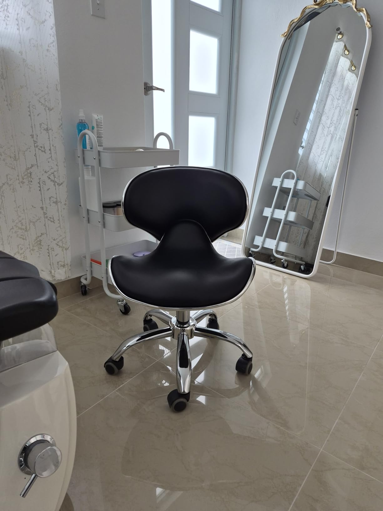 Pedicure Chair for Nail Tech, Adjustable Height, Hourglass Type Ergonomic Back Support Rolling Swivel Stool, Perfect for Massage and Salon Office Facial Spa Medical Tattoo customer photo 2