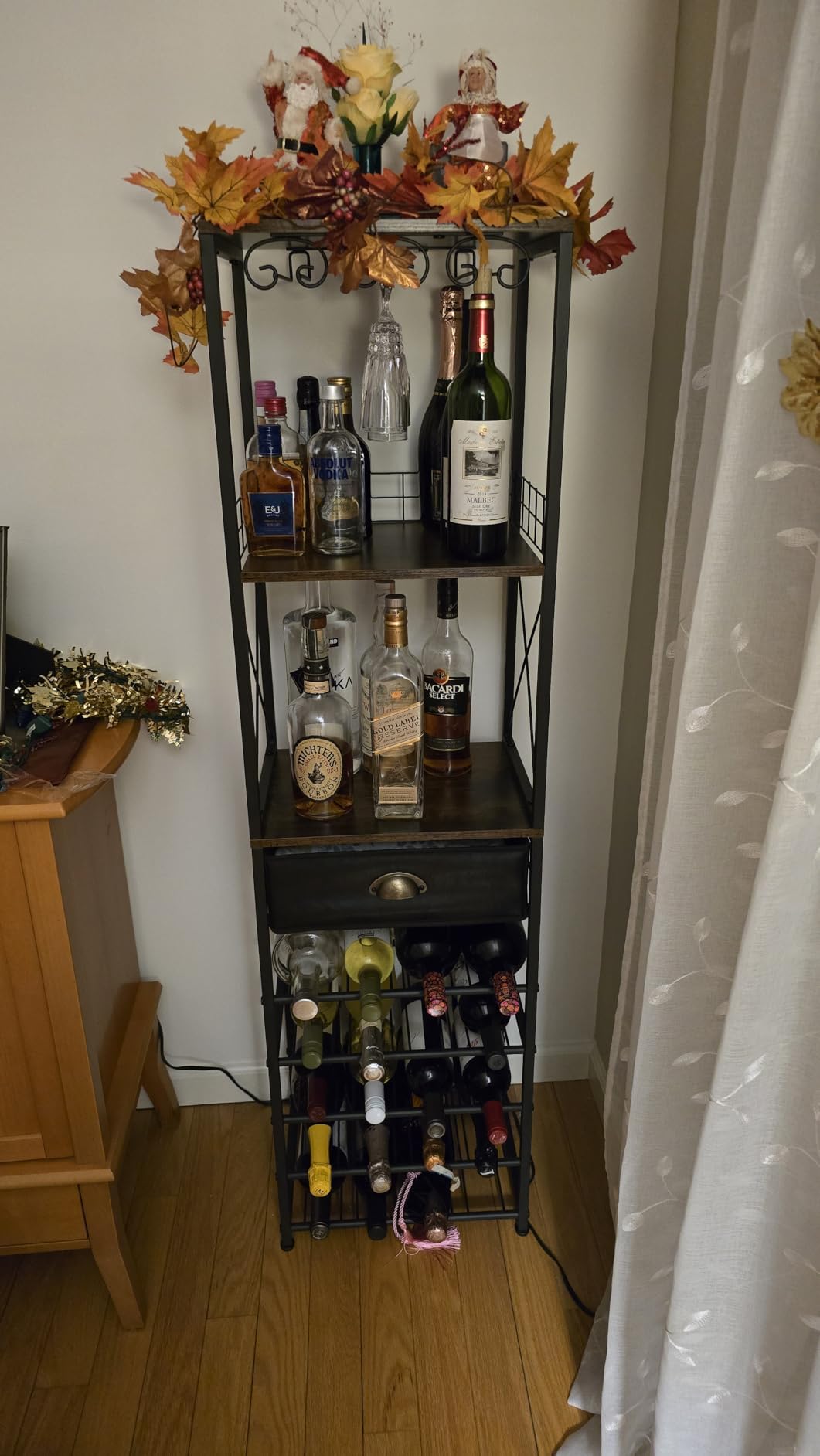 Homeiju Wine Rack Freestanding Floor, Bar Cabinet for Liquor and Glasses, 4-Tier bar Cabinet with Tabletop, Glass Holder, Storage Drawer and Wine Storage for Living Room (Patent No.D29872845) customer photo 1
