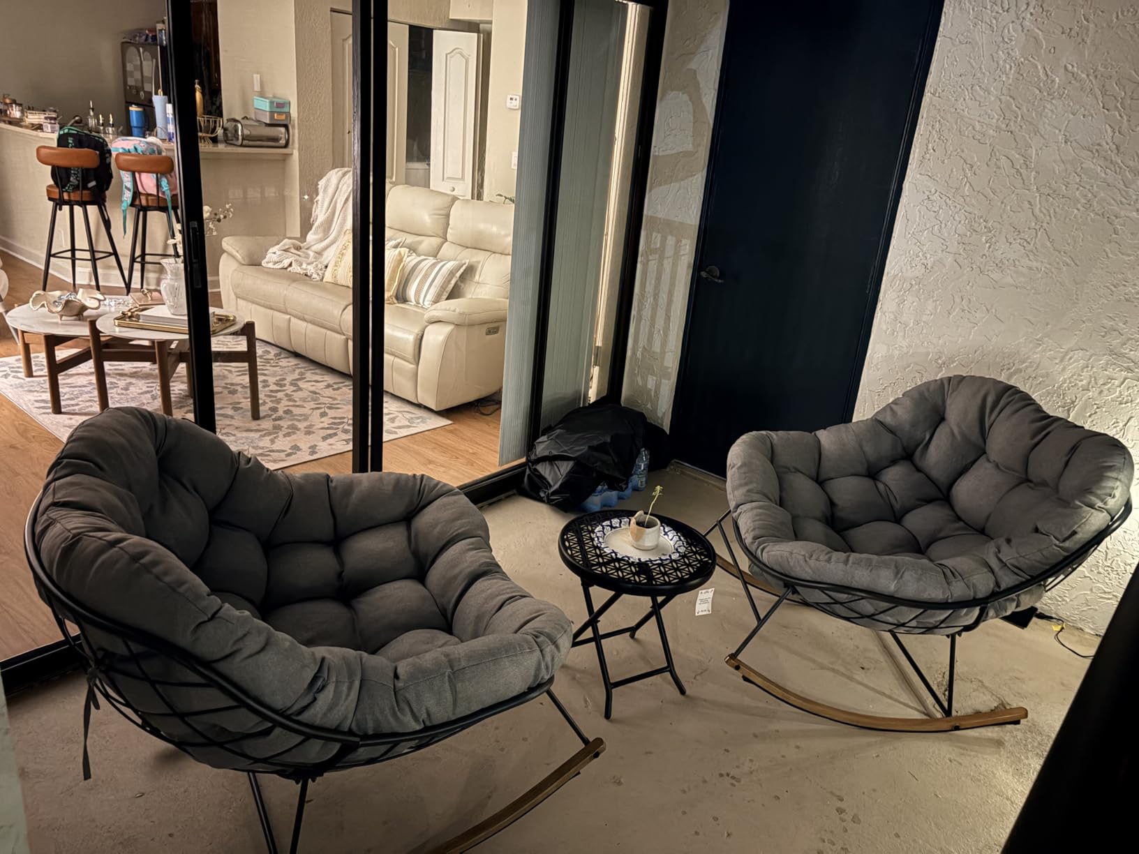Grand patio Outdoor Rocking Chair, Oversized Papasan Rocking Chair with Thick Cushion, Indoor Outdoor Cozy Rocker for Balcony, Living Room, Patio, Gray customer photo 1