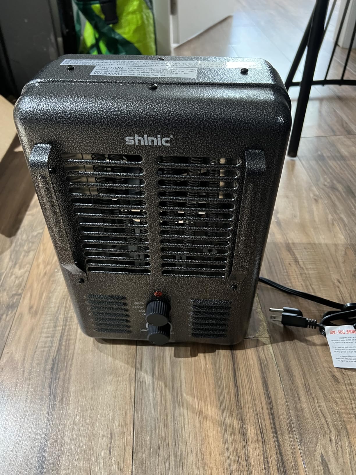Shinic Space Heater,1500W Milkhouse Heater with Thermostat, Stay Cool Durable Metal Housing, Overheat protection, 3-Prong Plug, Tip-Over Auto Shut Off, Utility Heater for Garage, Bedroom, Greenhouse customer photo 1