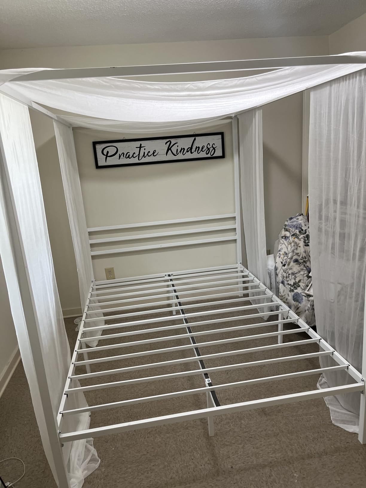 ikalido Queen Size Metal Canopy Bed Frame, Modern Four-Poster Platform Bed Frame, Mattress Foundation, Under-Bed Storage Space, No Box Spring Needed, Black customer photo 2