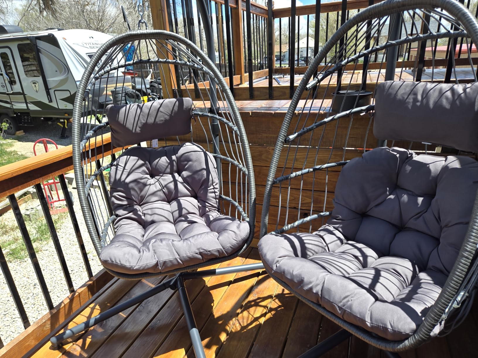 Yechen Indoor Outdoor Egg Hanging Chair with Stand, Patio Wicker Swing Egg Chair Indoor Swinging Chair Outdoor Hammock Egg Chair 350lbs Capacity for Patio Bedroom Balcony, Charcoal Grey (EG-001) customer photo 1