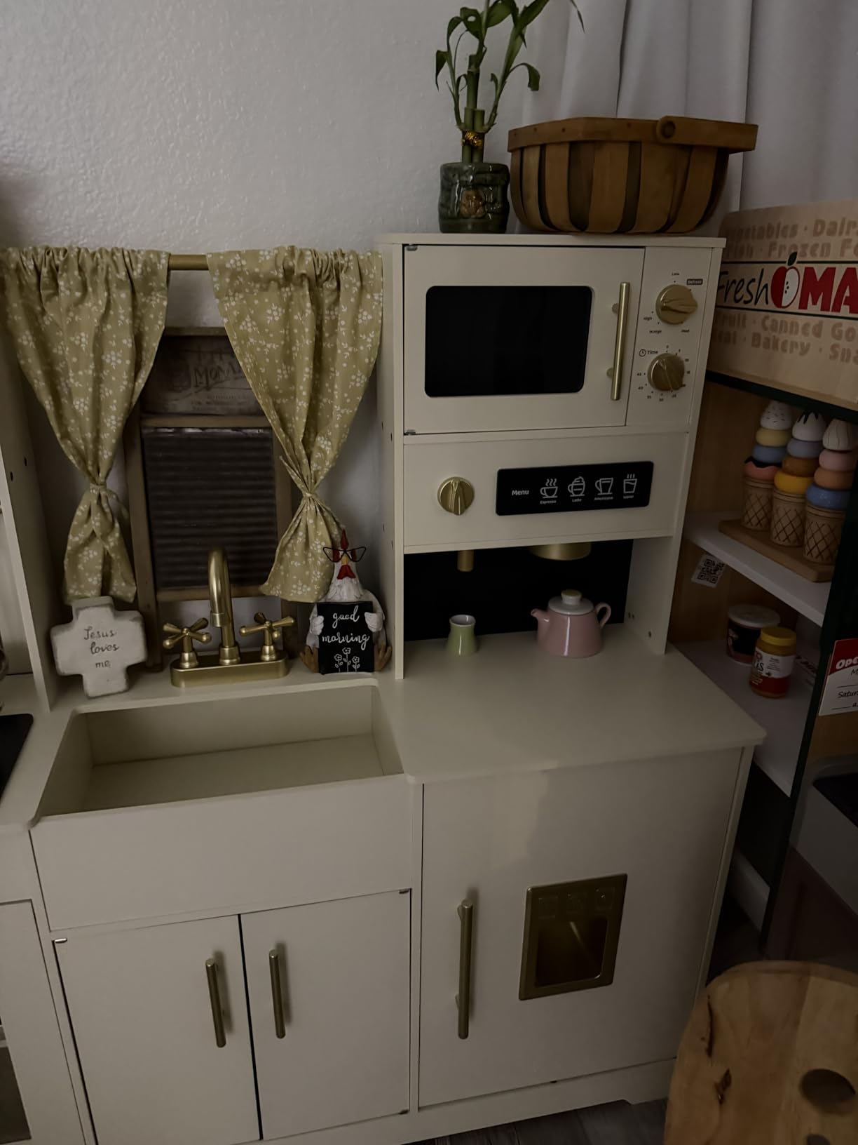 Tiny Land Play Kitchen for Kids - Modern Home Design with Fabric Curtains | Interactive Wooden Kitchen with Coffee Maker & Microwave, Pretend Play Toy, Birthday & Christmas Gift for Boys & Girls customer photo 1