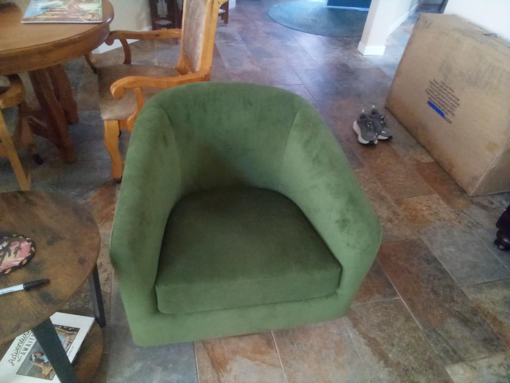 CHITA Swivel Accent Chair, Fully Assembled Fabric Barrel Armchair with FSC Certified Upholstered for Living Room, Bedroom and Office, Linen customer photo 2