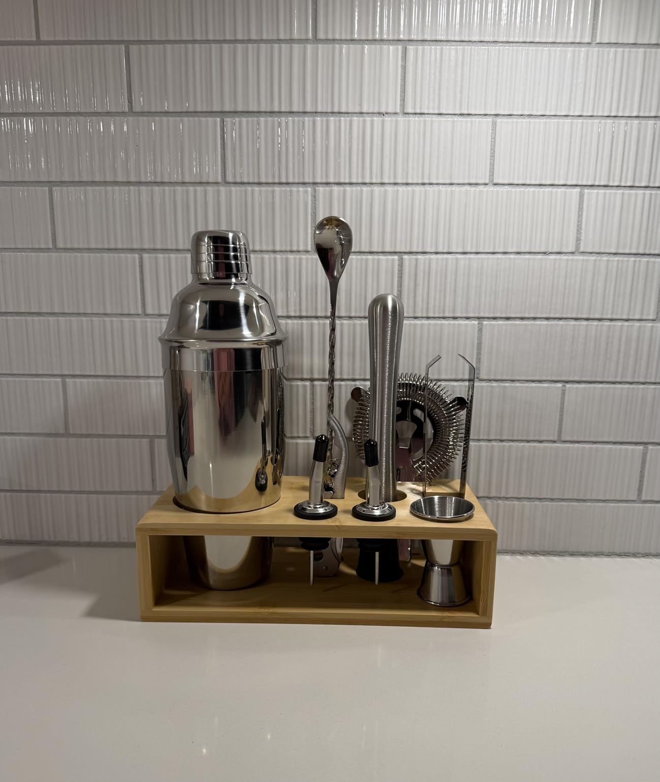 Cocktail Shaker Set, 18/8 Food-Grade Stainless Steel Mixology Bartender Kit 10-Piece Bar Tools with Stylish Bamboo Stand customer photo 1