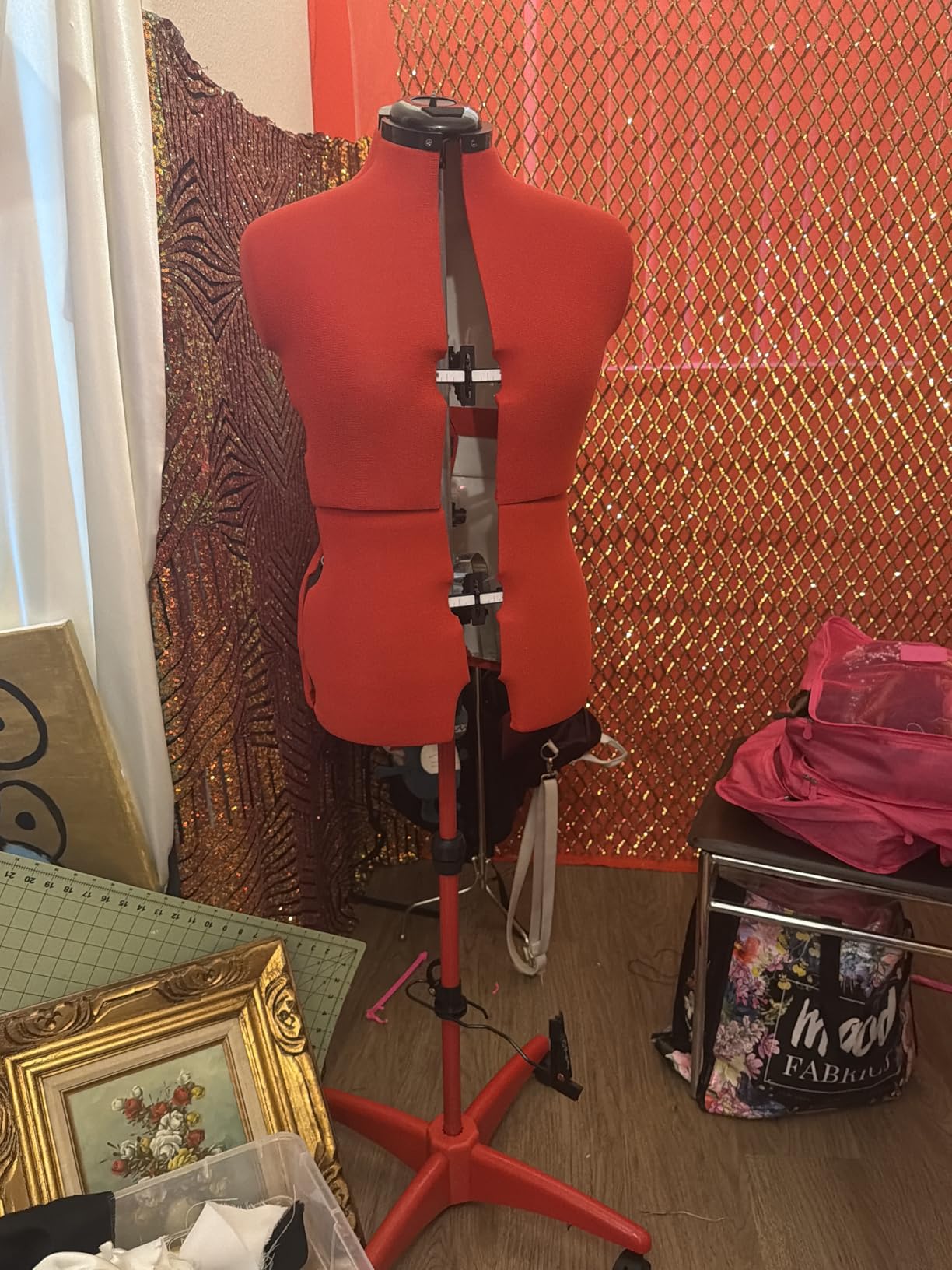 Black Dress Form Adjustable Mannequin for Sewing, Female Size 6-14 Pinnable Body Form with 13 Dials & Detachable Casters, 42.5