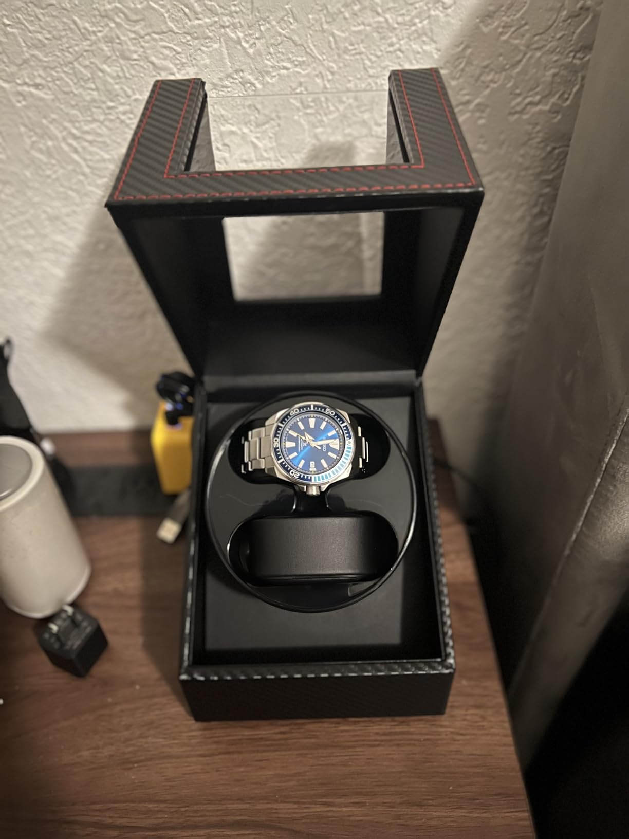 Mcbazel Watch Winder for Automatic Watches, Double Automatic Watch Winder Box with Quiet Japan-made Motor, 2 Slots Watch Display Storage Rotation Wristwatch Box (Black PU Leather) customer photo 1