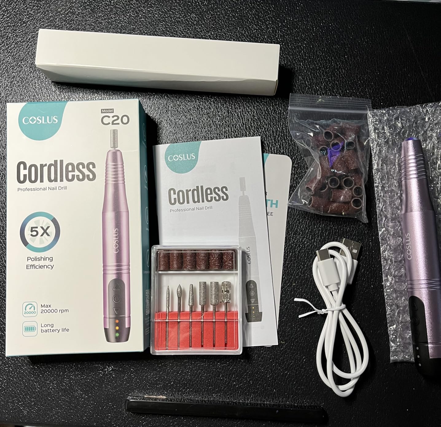 COSLUS C20 Cordless Nail Drill Electric File, All-in-One Kit, Purple customer photo 1