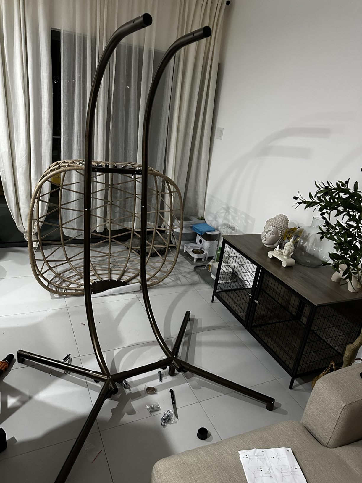 NICESOUL Double Swing Egg Chair with Stand, Extra Large 2 Person Indoor Outdoor Wicker Loveseat, Oversized Patio Hanging Basket Chair with Cushions, Cozy Sturdy Porch Swing for Backyard Balcony, Beige customer photo 1