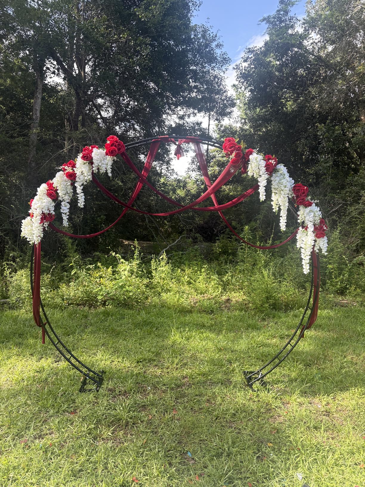 Queension Extra Large Garden Arch 7.2Ft Wide 9.2Ft High, Black | Wedding Arch for Ceremony, Outdoor Garden Trellis for Climbing Plant, Metal Balloon Arches Backdrop Stand with Prongs Base customer photo 1