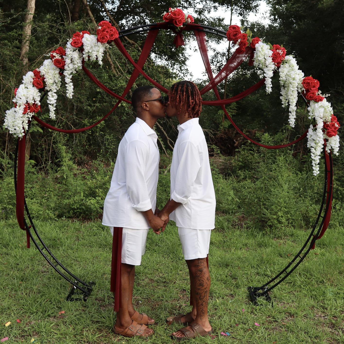 Queension Extra Large Garden Arch 7.2Ft Wide 9.2Ft High, Black | Wedding Arch for Ceremony, Outdoor Garden Trellis for Climbing Plant, Metal Balloon Arches Backdrop Stand with Prongs Base customer photo 2