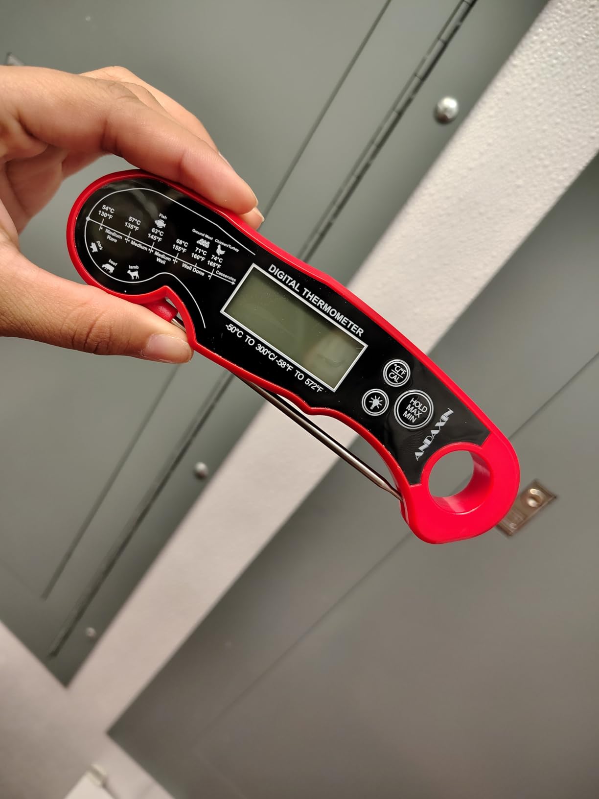 Meat Thermometer Digital for Grilling and Cooking - ANDAXIN Waterproof Ultra-Fast Instant Read Food thermometers with Backlight & Calibration for Kitchen, Deep Fry, BBQ, Grill(Red/Black), LCD customer photo 2