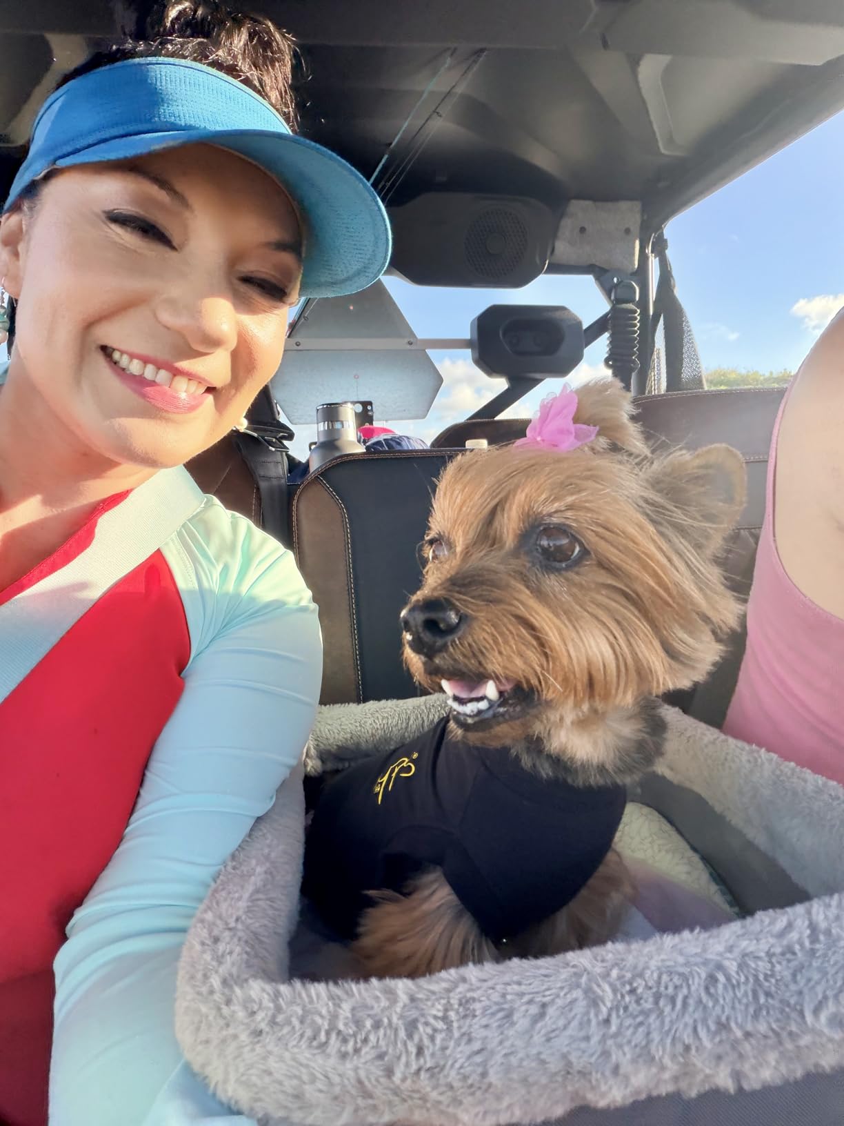 JOEJOY Deluxe Dog Booster Seat with Sturdy Metal Frame and Safety Leash for Small Pets up to 20 lbs - Portable Puppy Dog Car Seat with Thick Cushion and Storage Pockets for Small Dogs customer photo 2