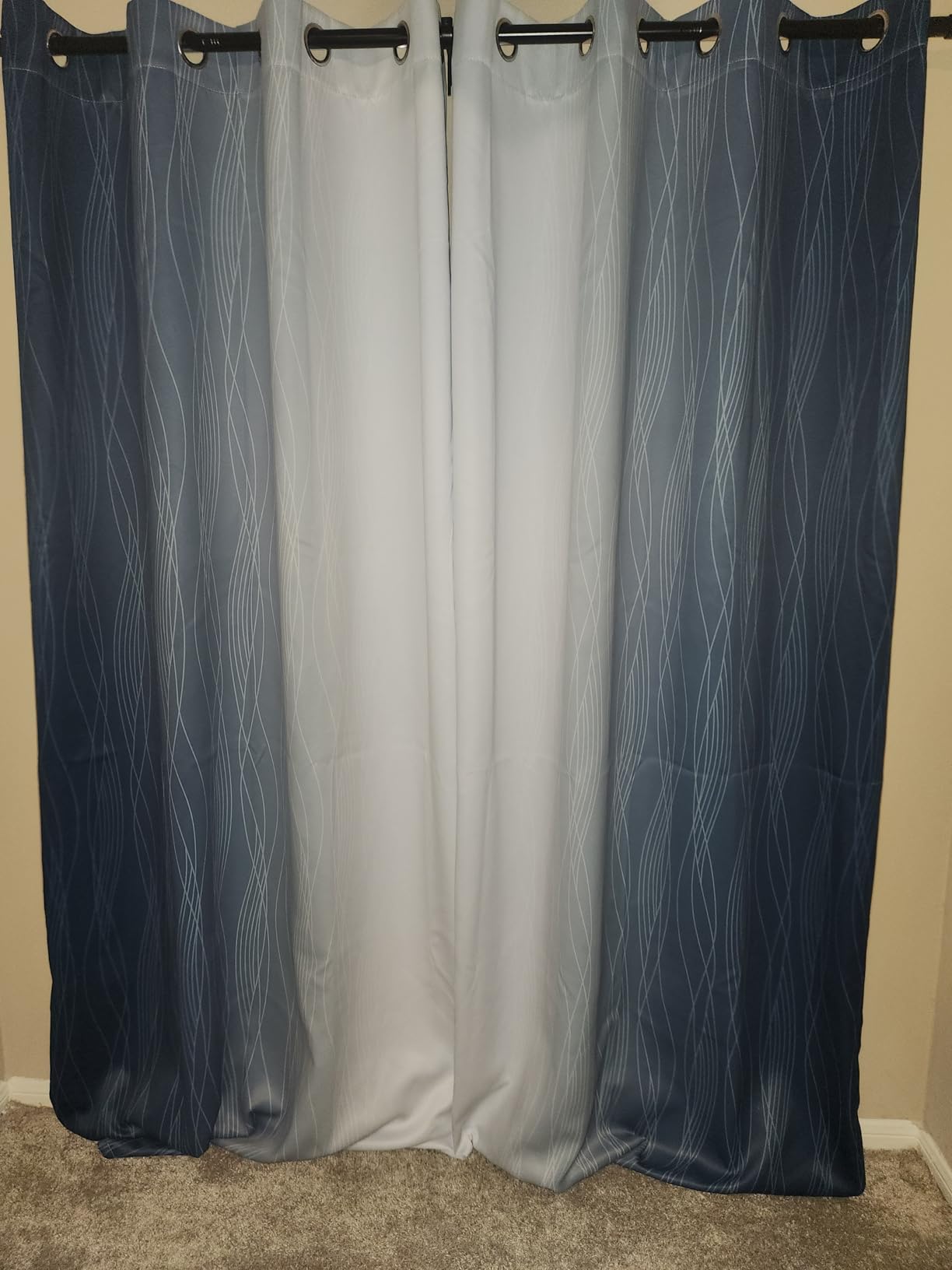 Estelar Textiler Navy Blue and Greyish White Blackout Curtains for Bedroom 84 Inches Long, Full Room Darkening Grommet Curtains for Living Room,Thermal Insulated Ombre Drapes,52Wx84L,2 Panels customer photo 2