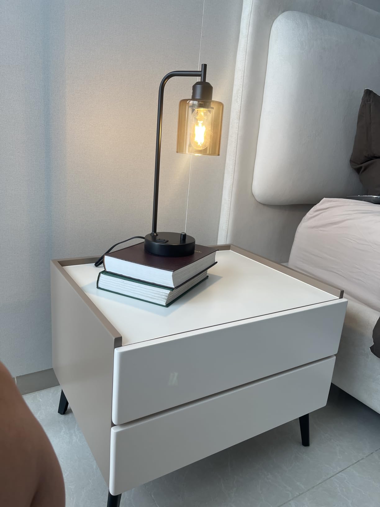 Industrial Table Lamps for Bedrooms Set of 2 - Fully Dimmable Bedside Lamps with USB A and C Ports and Outlet, Black Nightstand Lamps with Glass Shade customer photo 1