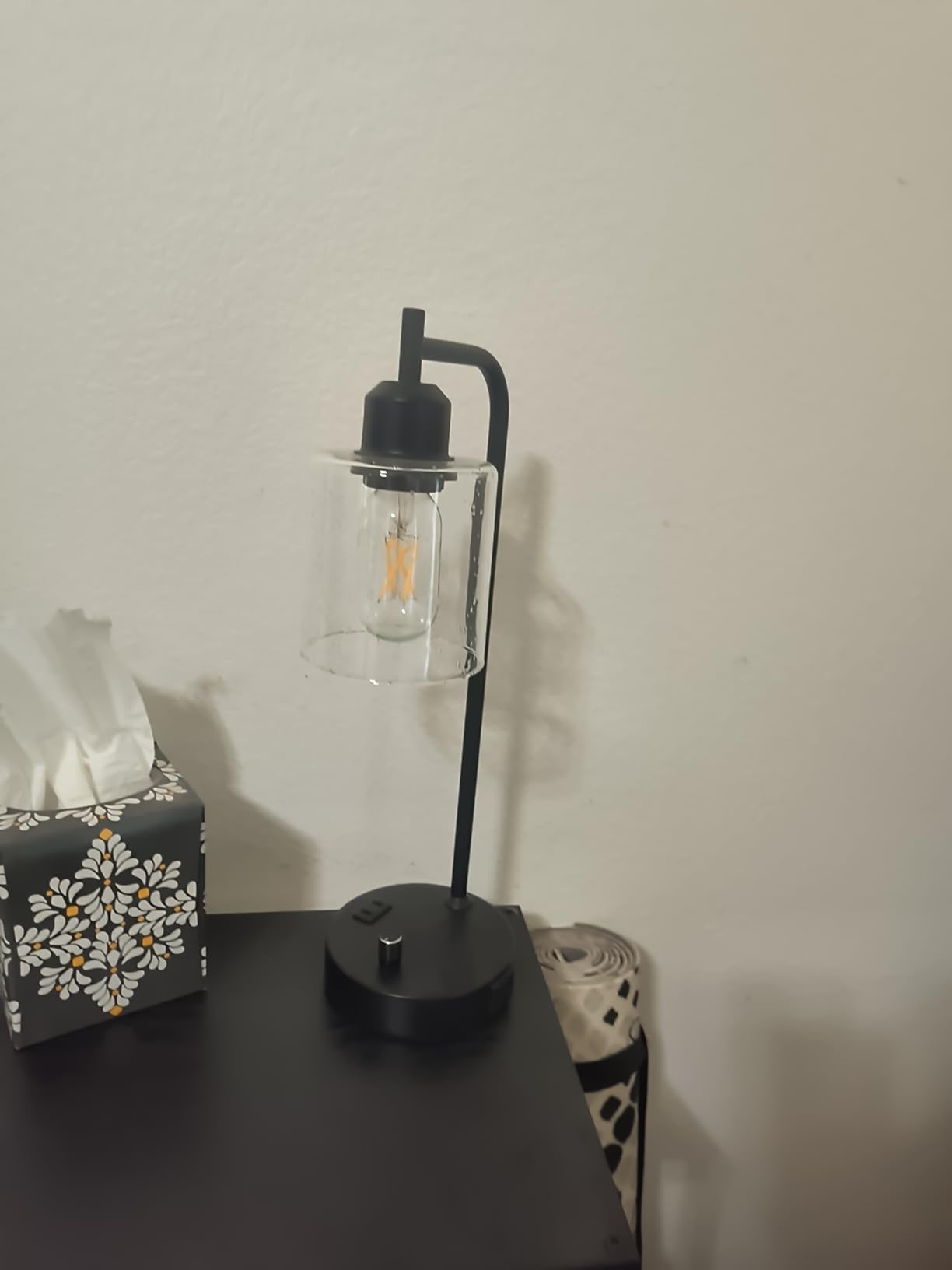 Industrial Table Lamps for Bedrooms Set of 2 - Fully Dimmable Bedside Lamps with USB A and C Ports and Outlet, Black Nightstand Lamps with Glass Shade customer photo 2
