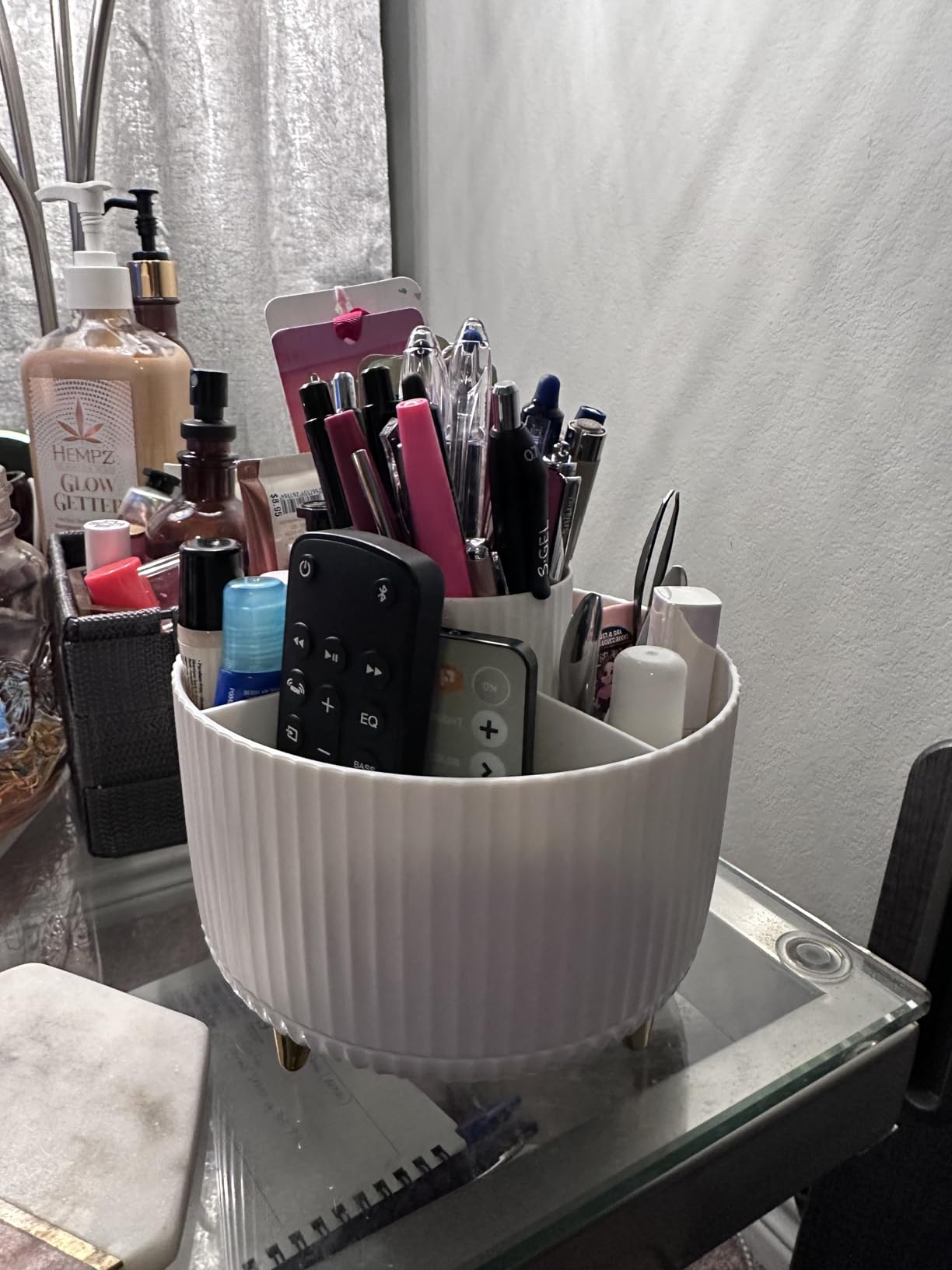 Cayxenful Pencil Holder For Desk,5 Slots 360 Degree Rotating Desk Organizers And Accessories,Desktop Storage Stationery Supplies Organizer, Cute Pencil Cup Pot For Office, School, Home (B-White) customer photo 2