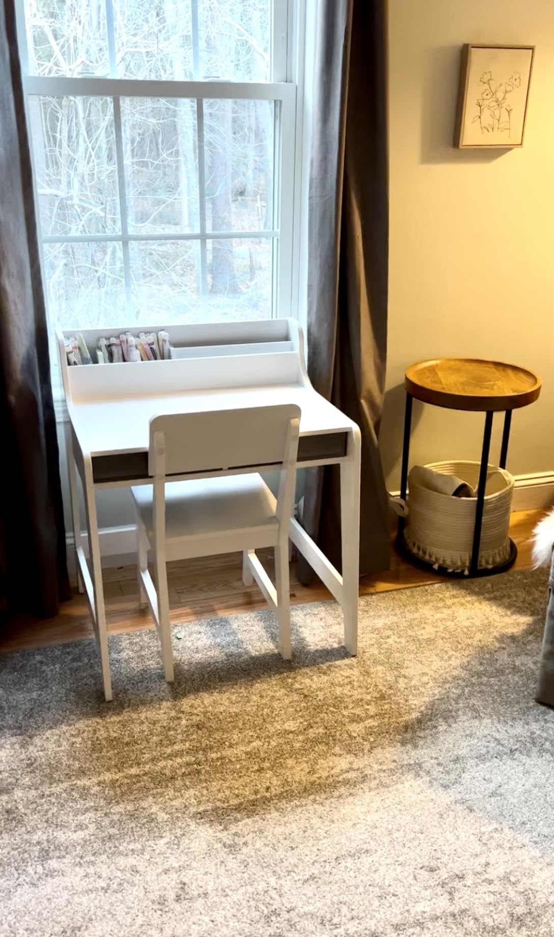 UTEX Wooden Kids Desk and Chair Set with 2 Fabrics Drawers for Study Room | Kids Study Desk with Stand-up Organizer, Solid Wood Legs, Ergonomic Chair, Water-based Paint customer photo 2