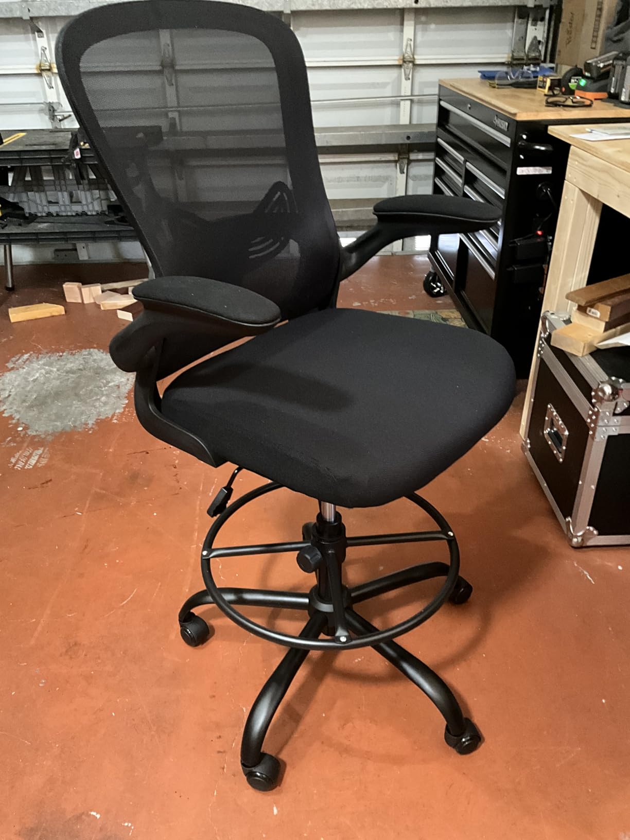 ErGear Drafting Chair, Standing Desk Chair with Flip-Up Armrests, High Desk Chair Adjustable Height, Ergonomic Tall Office Chair with Lumbar Support and Adjustable Footrest Ring customer photo 1