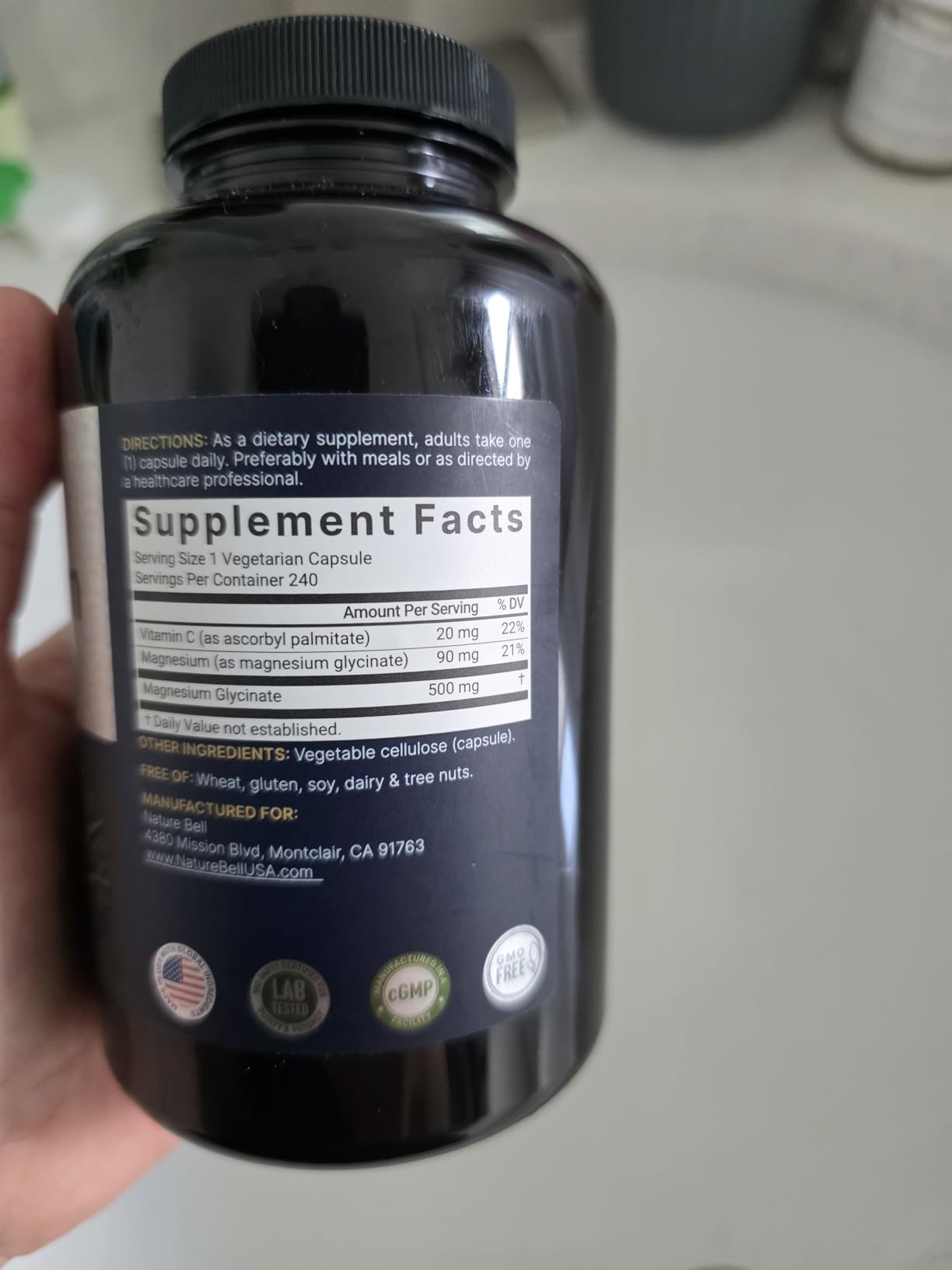 Naturebell Pure Magnesium Glycinate 500mg, 240 Veggie Capsules | 100% Chelated & Purified - 3rd Party Tested, Vegan Friendly, Non-GMO, Filler Free customer photo 1