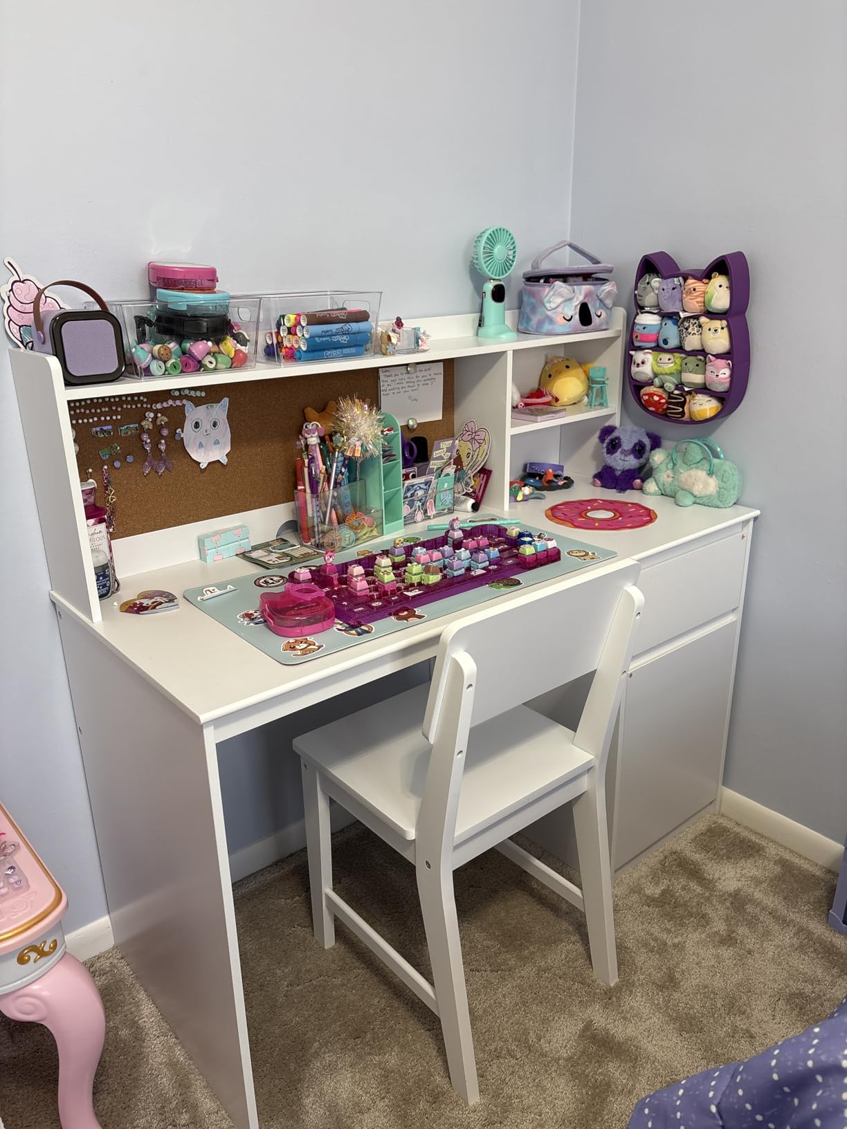 UTEX Wooden Kids Desk and Chair Set with Hutch and Storage for Ages 5-12 | Kids Study Table with Cork Bulletin Board, Ergonomic Chair, Spacious Tabletop, Multi-Zone Storage, Water-based Paint customer photo 2